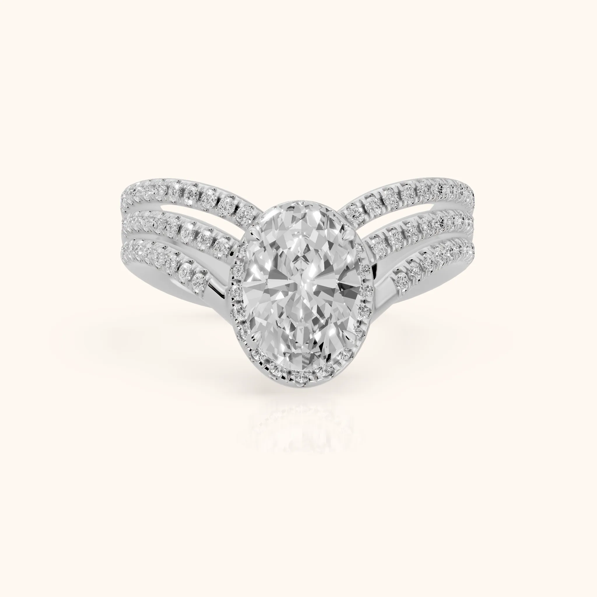 Francesca Chevron Halo Oval Diamond Engagement Ring in Platinum — view 1