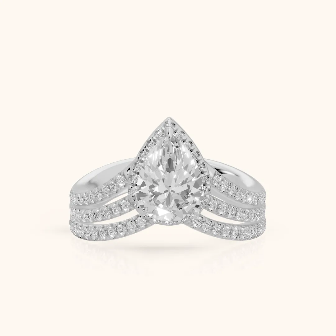 Francesca Chevron Halo Pear Diamond Engagement Ring in Platinum — view 2