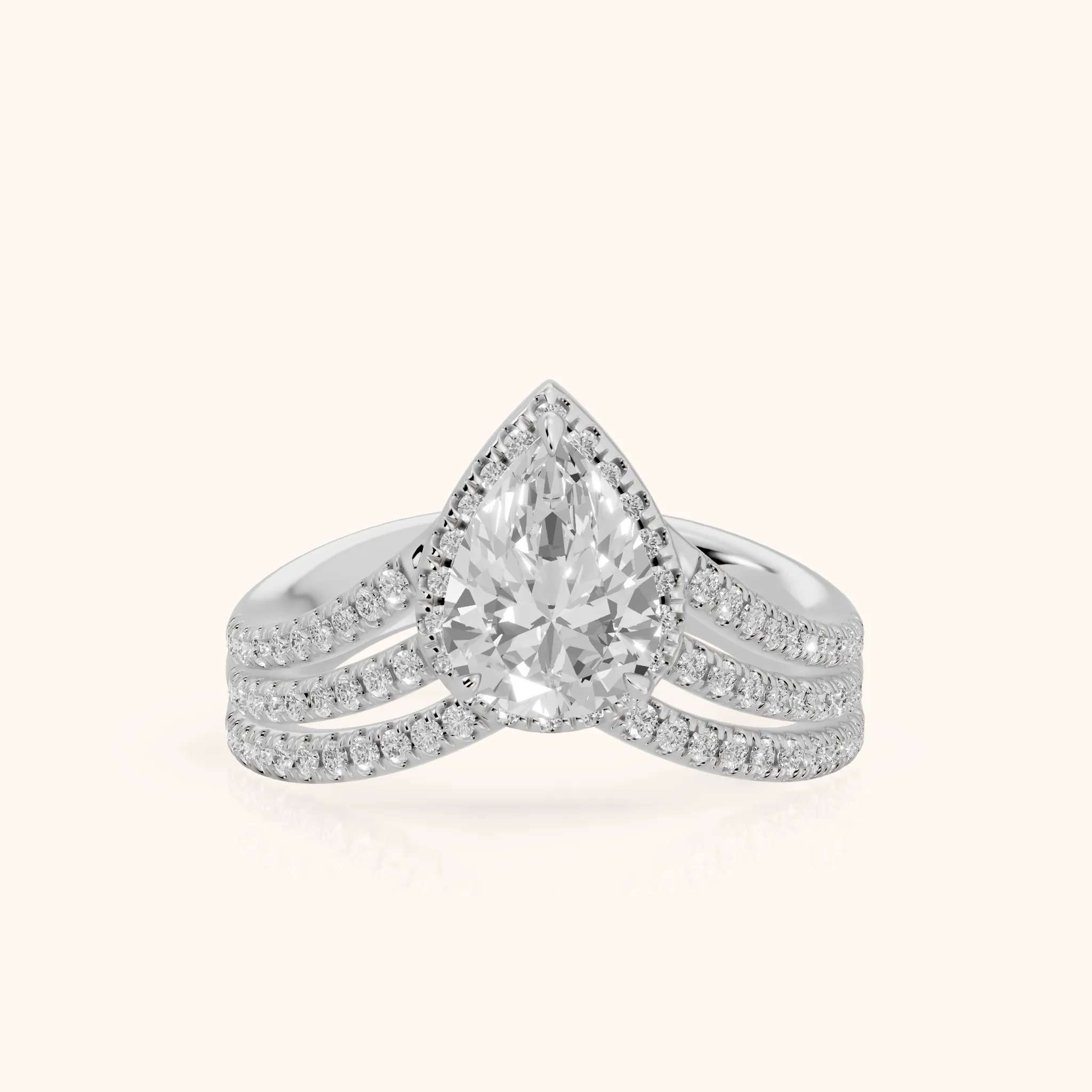 Francesca Chevron Halo Pear Diamond Engagement Ring in Platinum — view 1