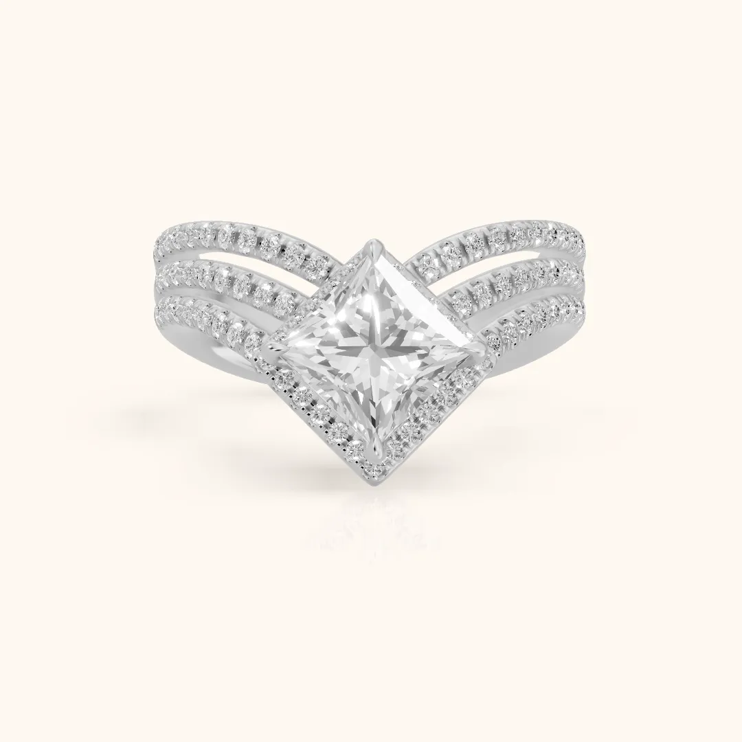Francesca Chevron Halo Princess Diamond Engagement Ring in Silver — view 2