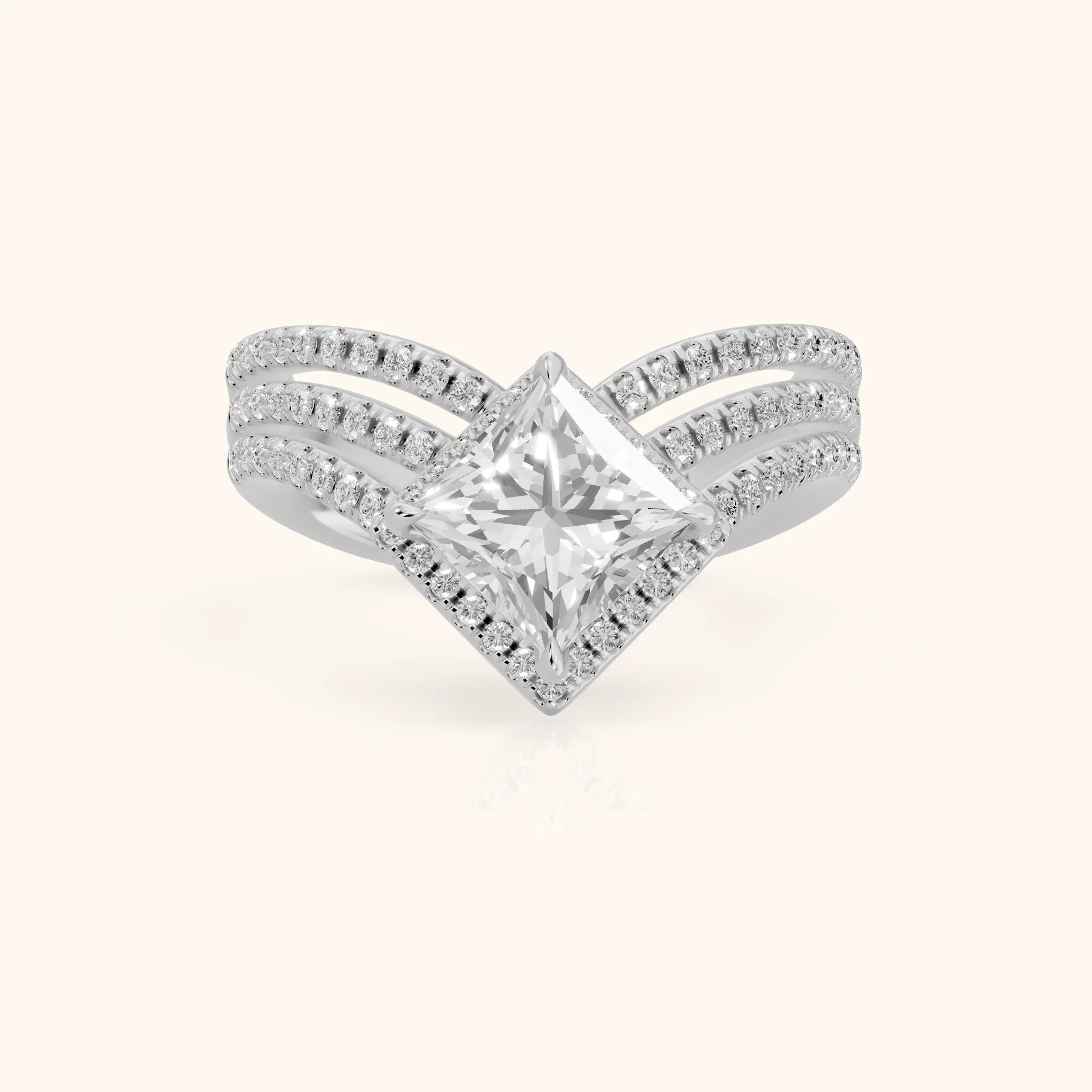 Francesca Chevron Halo Princess Diamond Engagement Ring in Silver — view 1