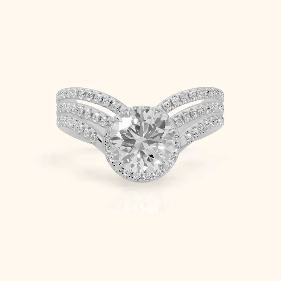 Francesca Chevron Halo Round Diamond Engagement Ring in White Gold — view 2