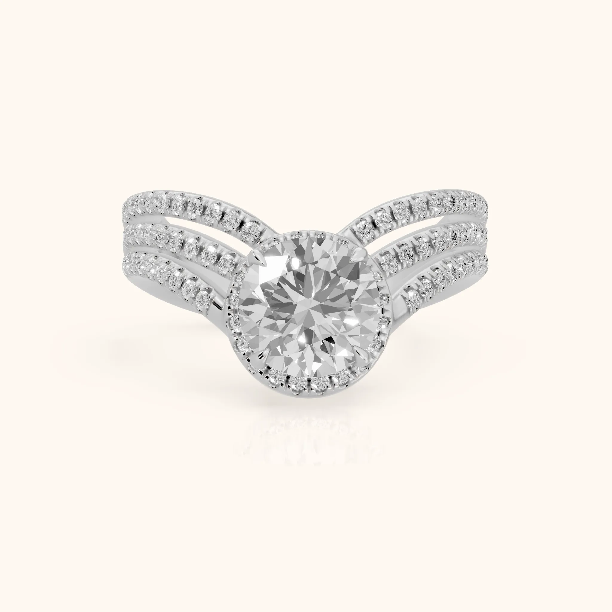 Francesca Chevron Halo Round Diamond Engagement Ring in White Gold — view 1