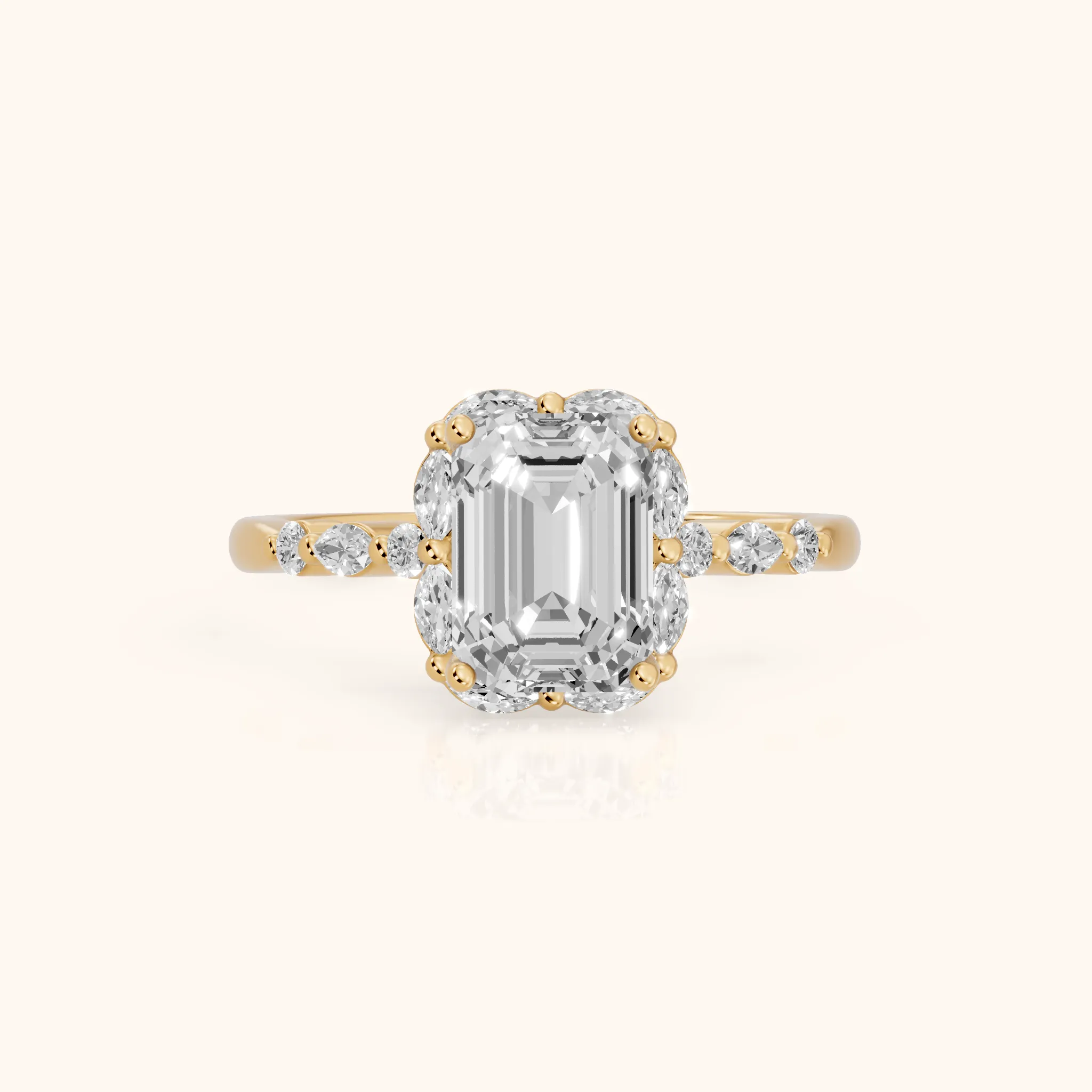 Valentina Petal Halo Emerald Diamond Engagement Ring in Yellow Gold — view 1