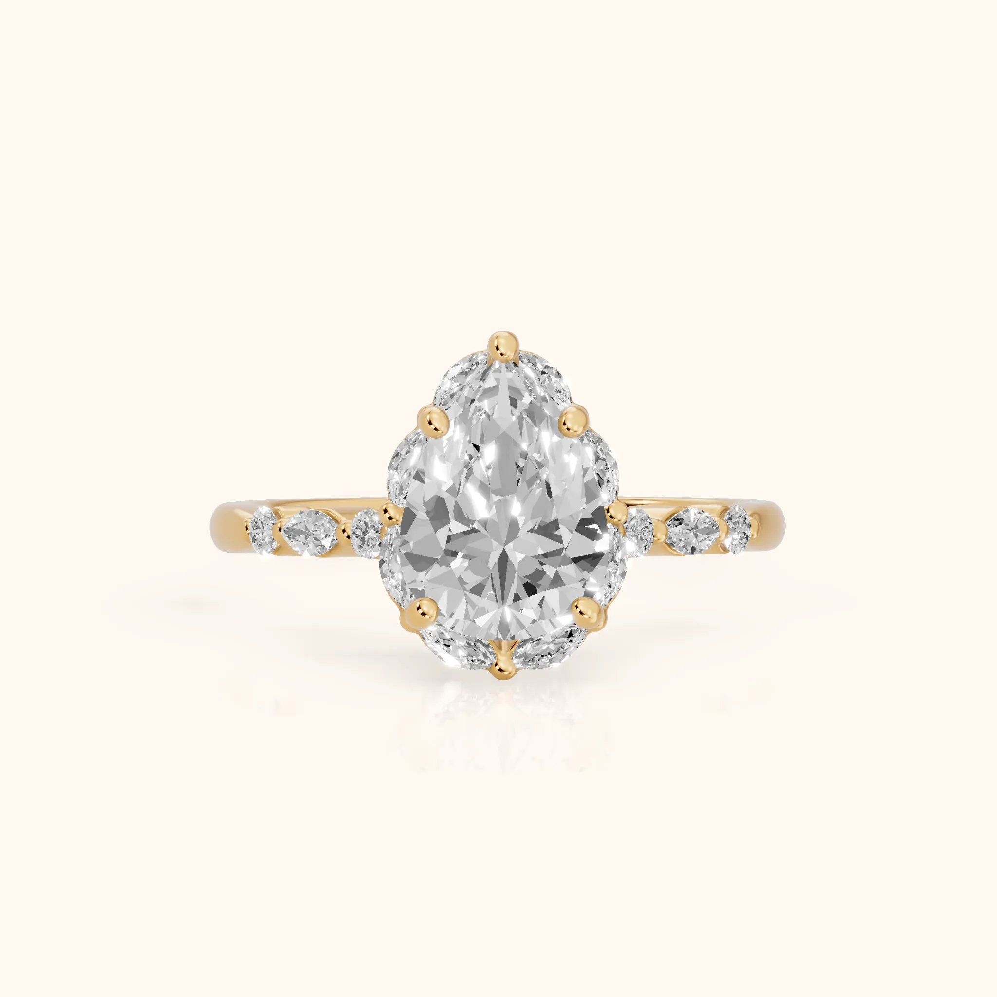 Valentina Petal Halo Pear Diamond Engagement Ring in Yellow Gold — view 1