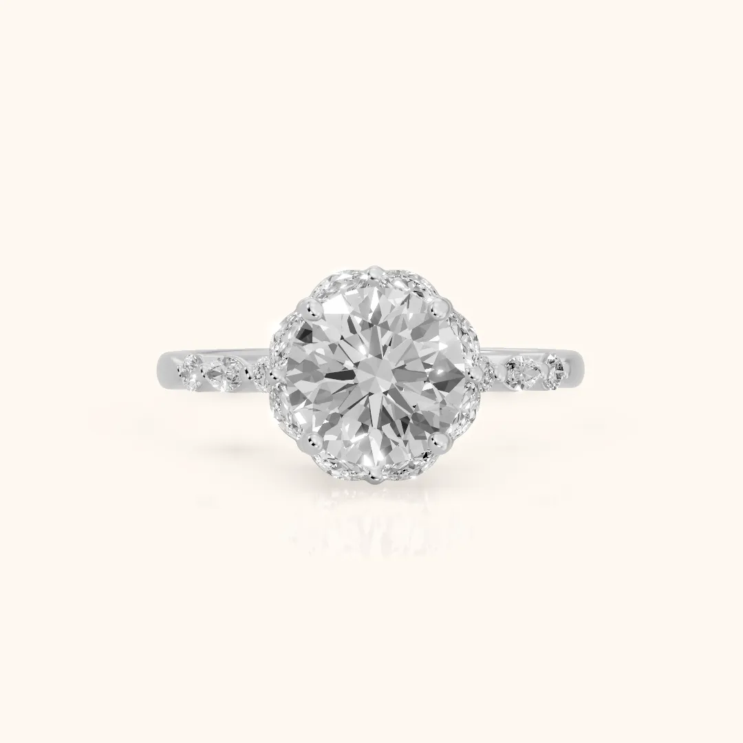 Valentina Petal Halo Round Diamond Engagement Ring in Silver — view 2