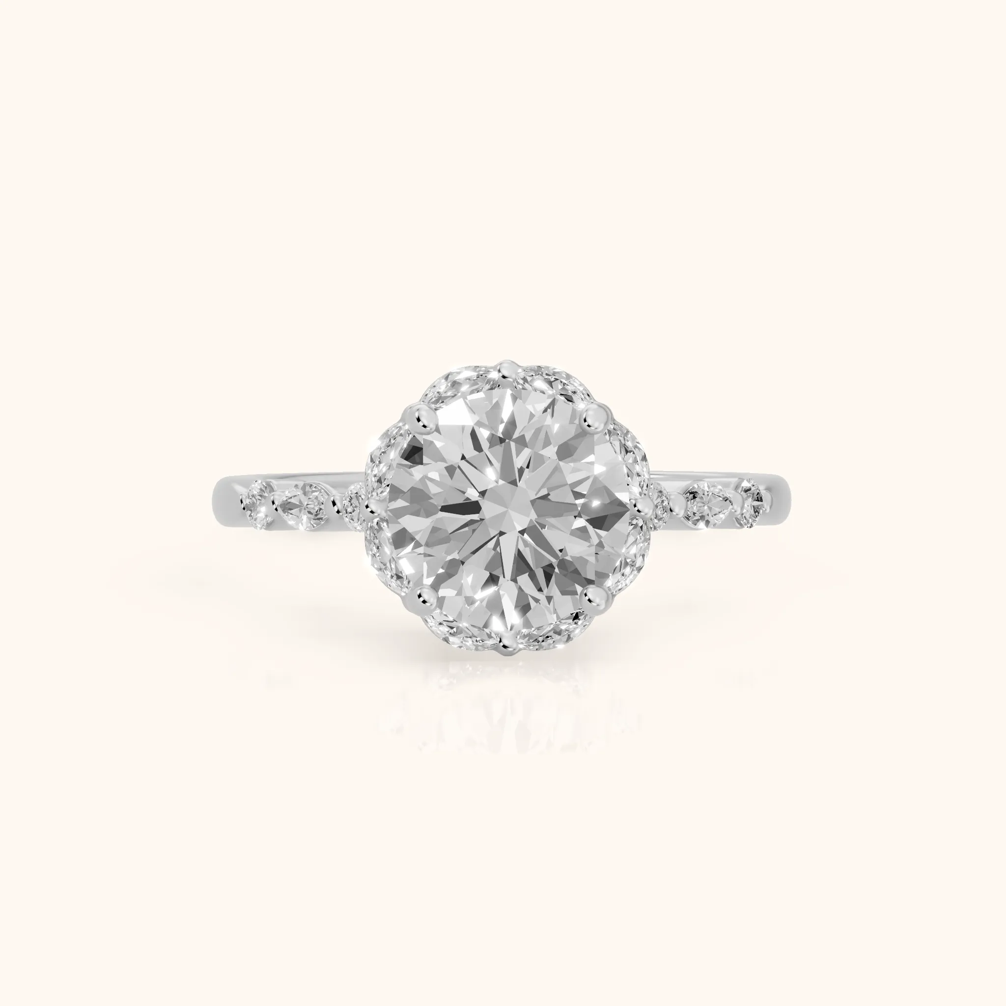 Valentina Petal Halo Round Diamond Engagement Ring in Silver — view 1
