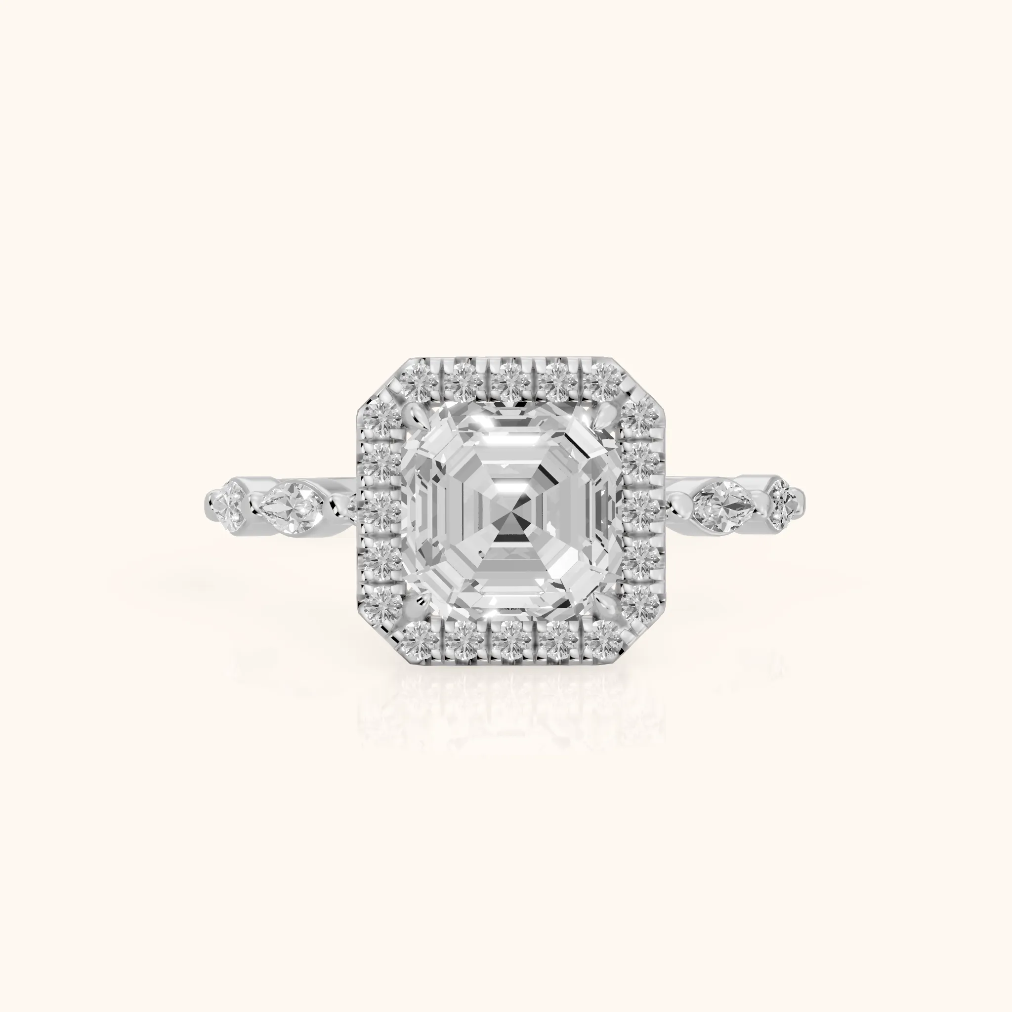 Alessandra Marquise-Side Halo Asscher Diamond Engagement Ring in White Gold — view 1