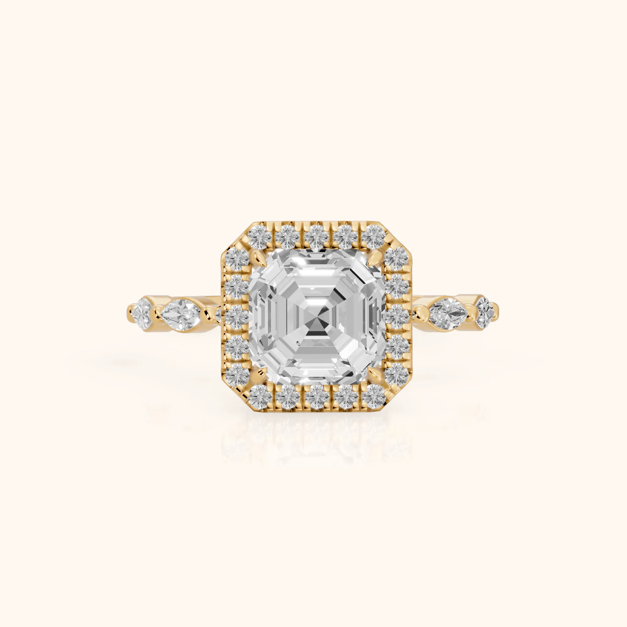 Alessandra Marquise-Side Halo Asscher Diamond Engagement Ring in Yellow Gold — view 1