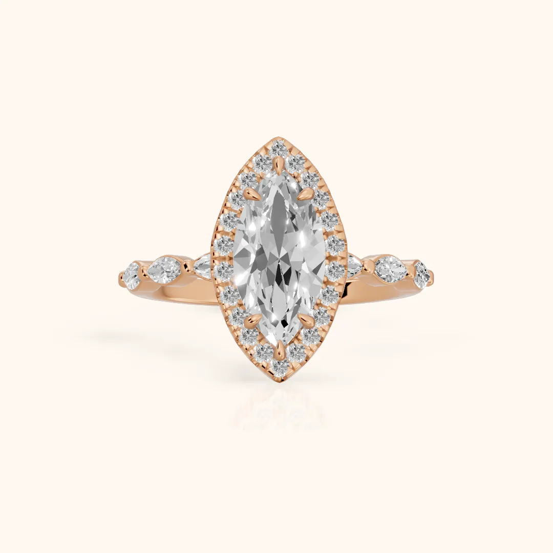 Alessandra Marquise-Side Halo Marquise Diamond Engagement Ring in Rose Gold — view 2