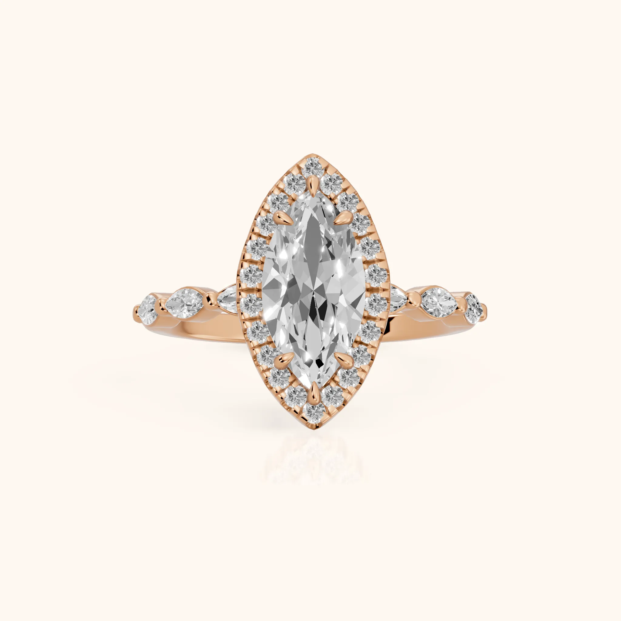 Alessandra Marquise-Side Halo Marquise Diamond Engagement Ring in Rose Gold — view 1