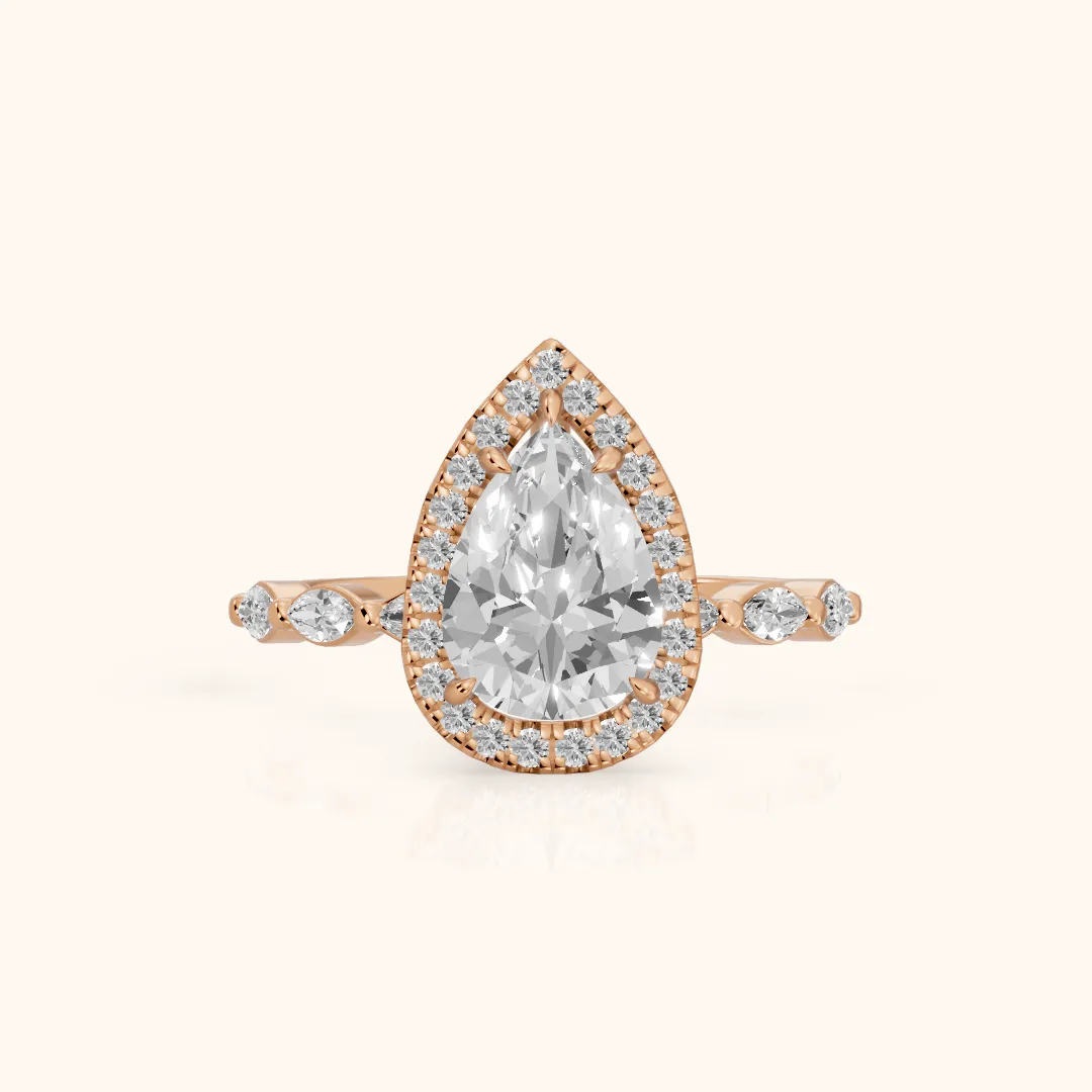 Alessandra Marquise-Side Halo Pear Diamond Engagement Ring in Rose Gold — view 2