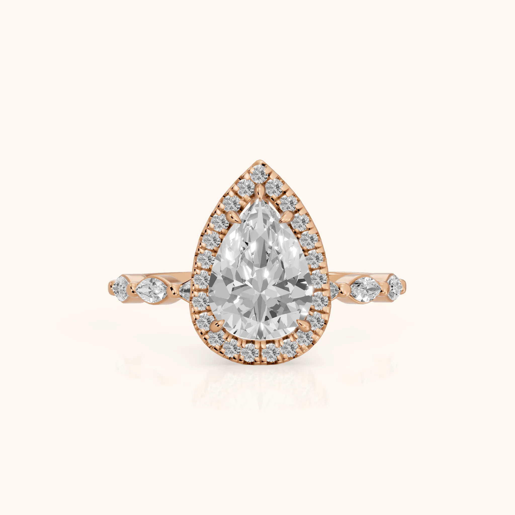 Alessandra Marquise-Side Halo Pear Diamond Engagement Ring in Rose Gold — view 1