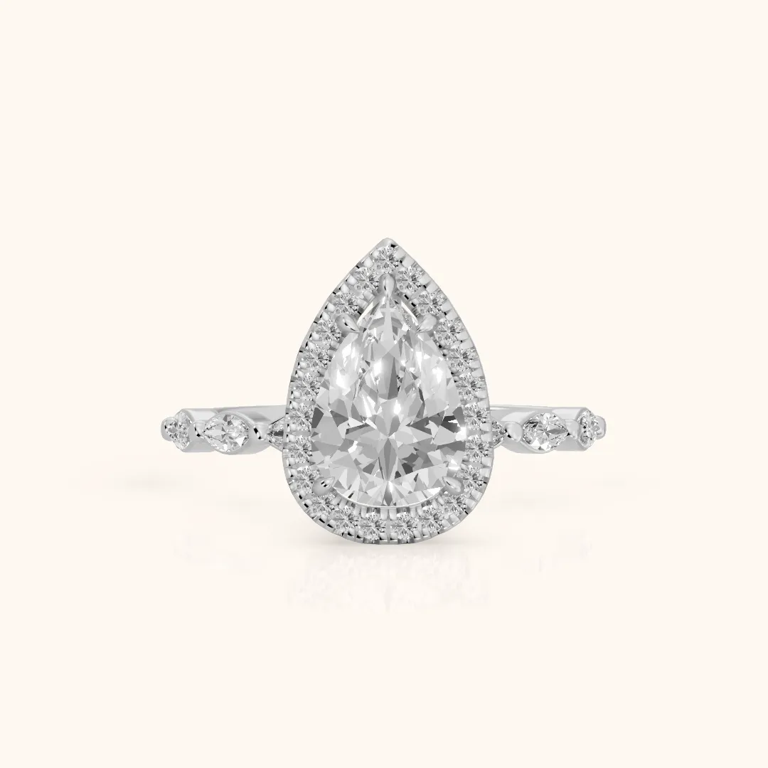 Alessandra Marquise-Side Halo Pear Diamond Engagement Ring in Platinum — view 2