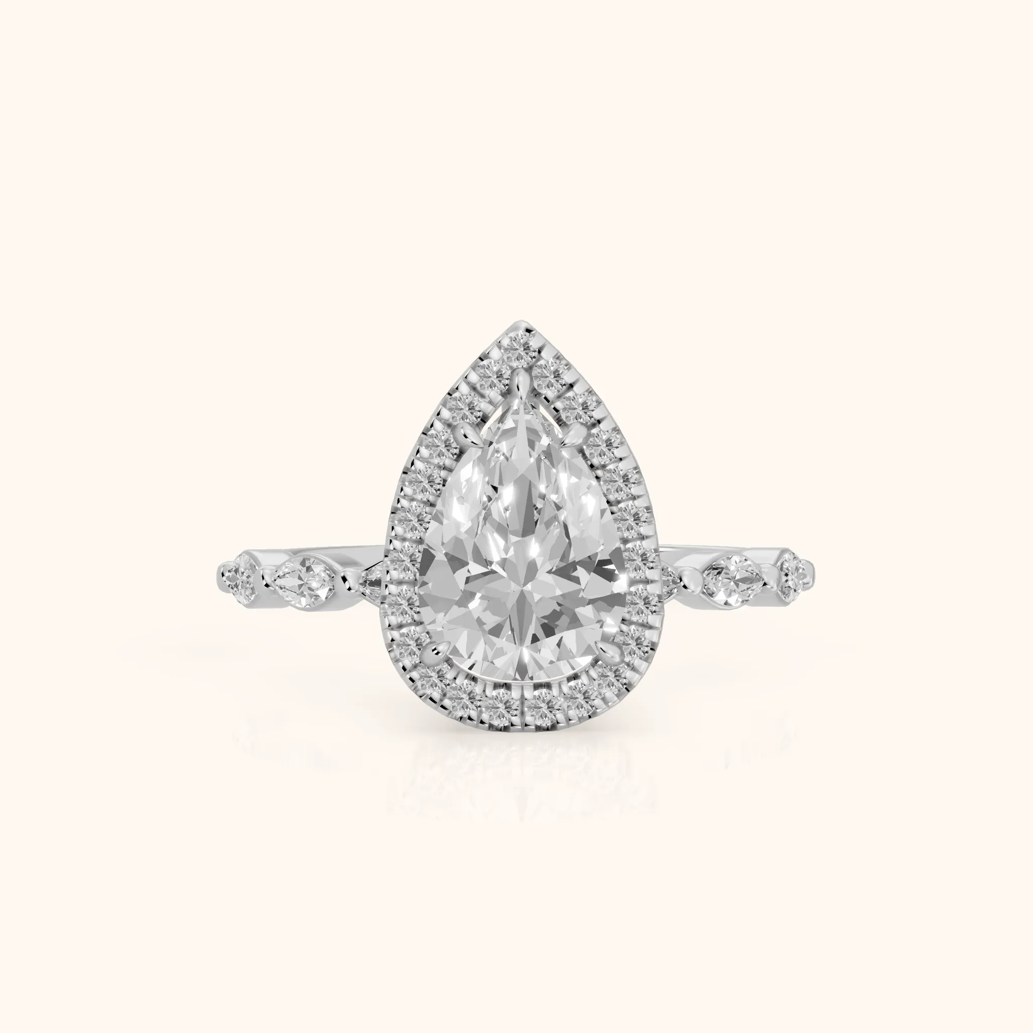 Alessandra Marquise-Side Halo Pear Diamond Engagement Ring in Platinum — view 1