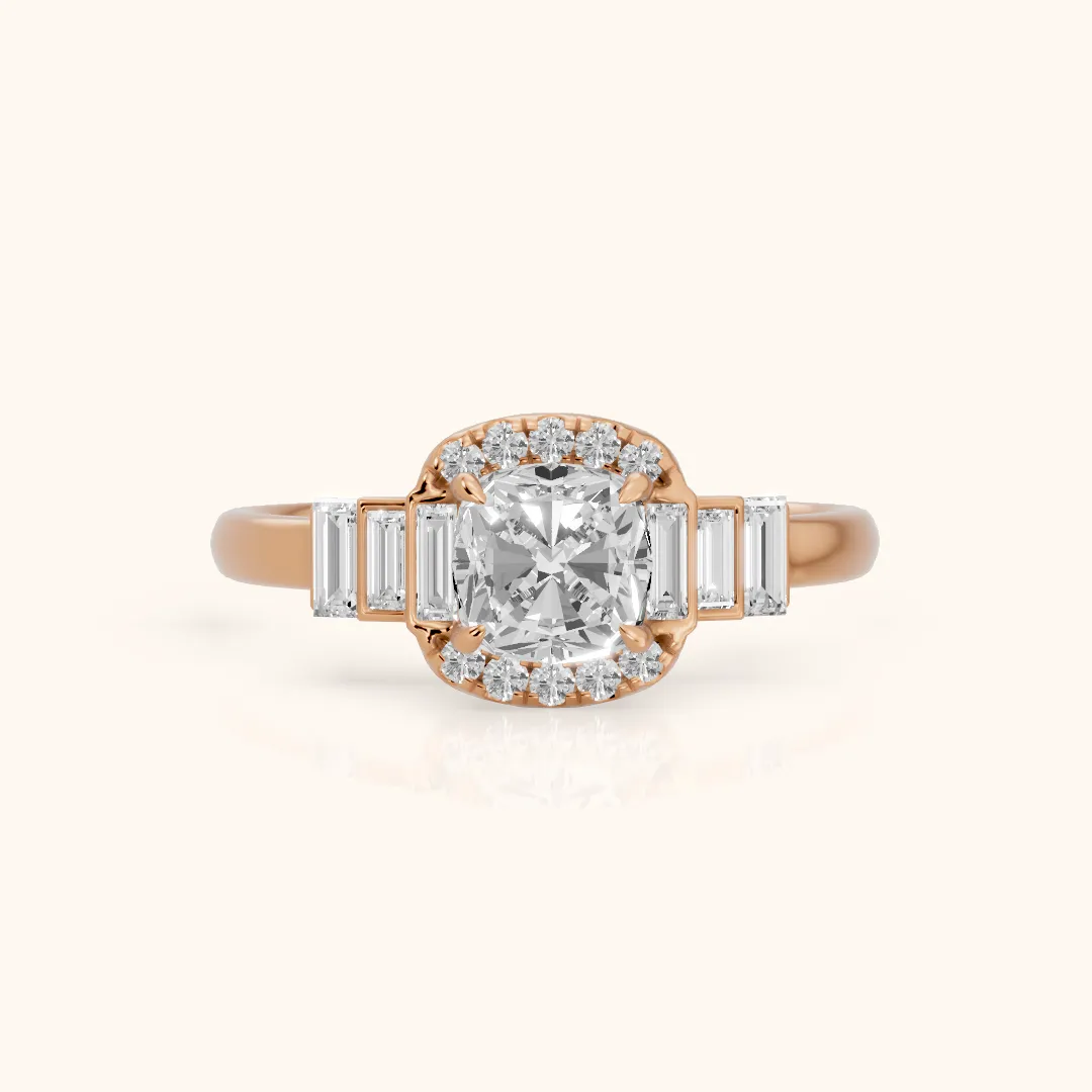 Antonia Baguette Halo Cushion Diamond Engagement Ring in Rose Gold — view 2