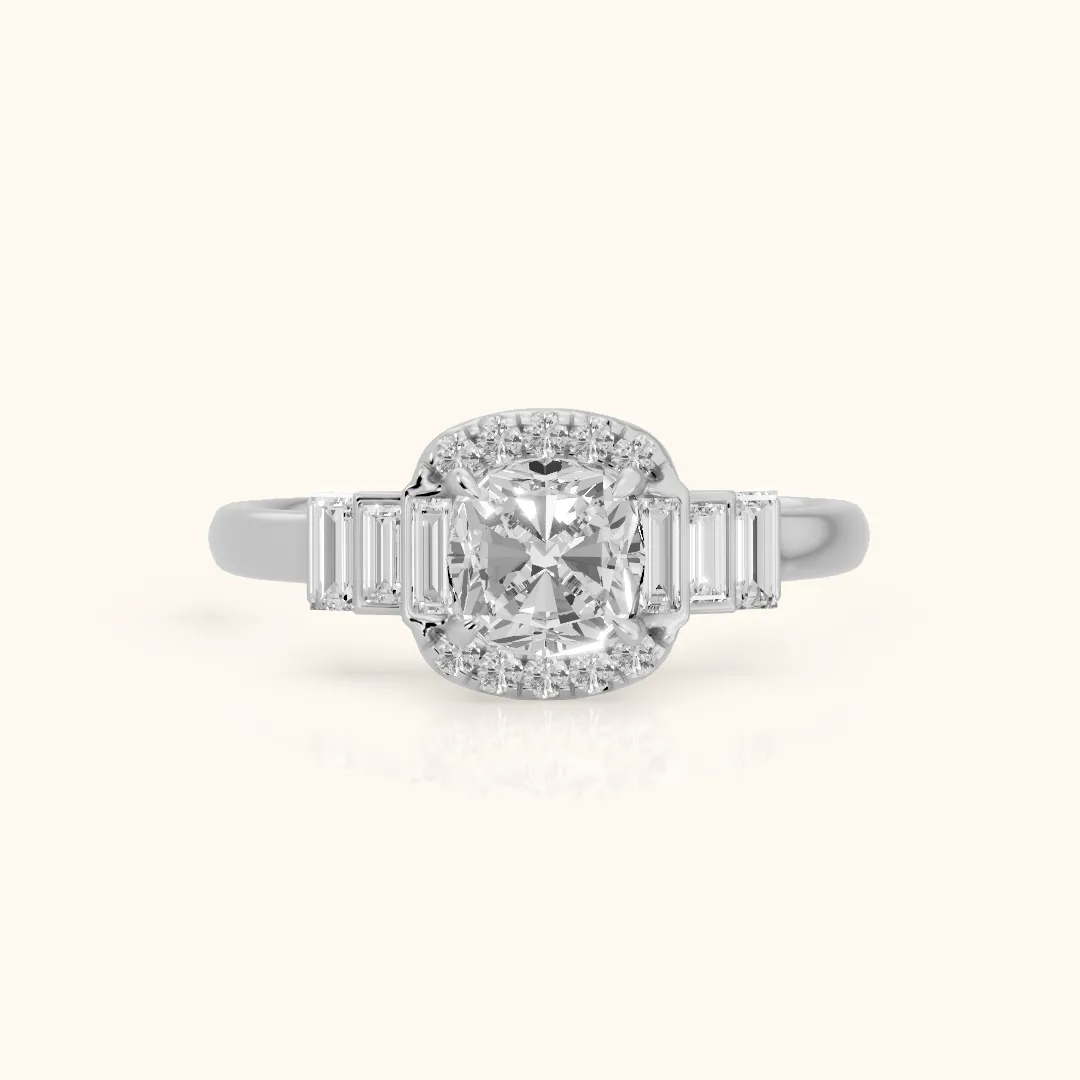 Antonia Baguette Halo Cushion Diamond Engagement Ring in Platinum — view 2