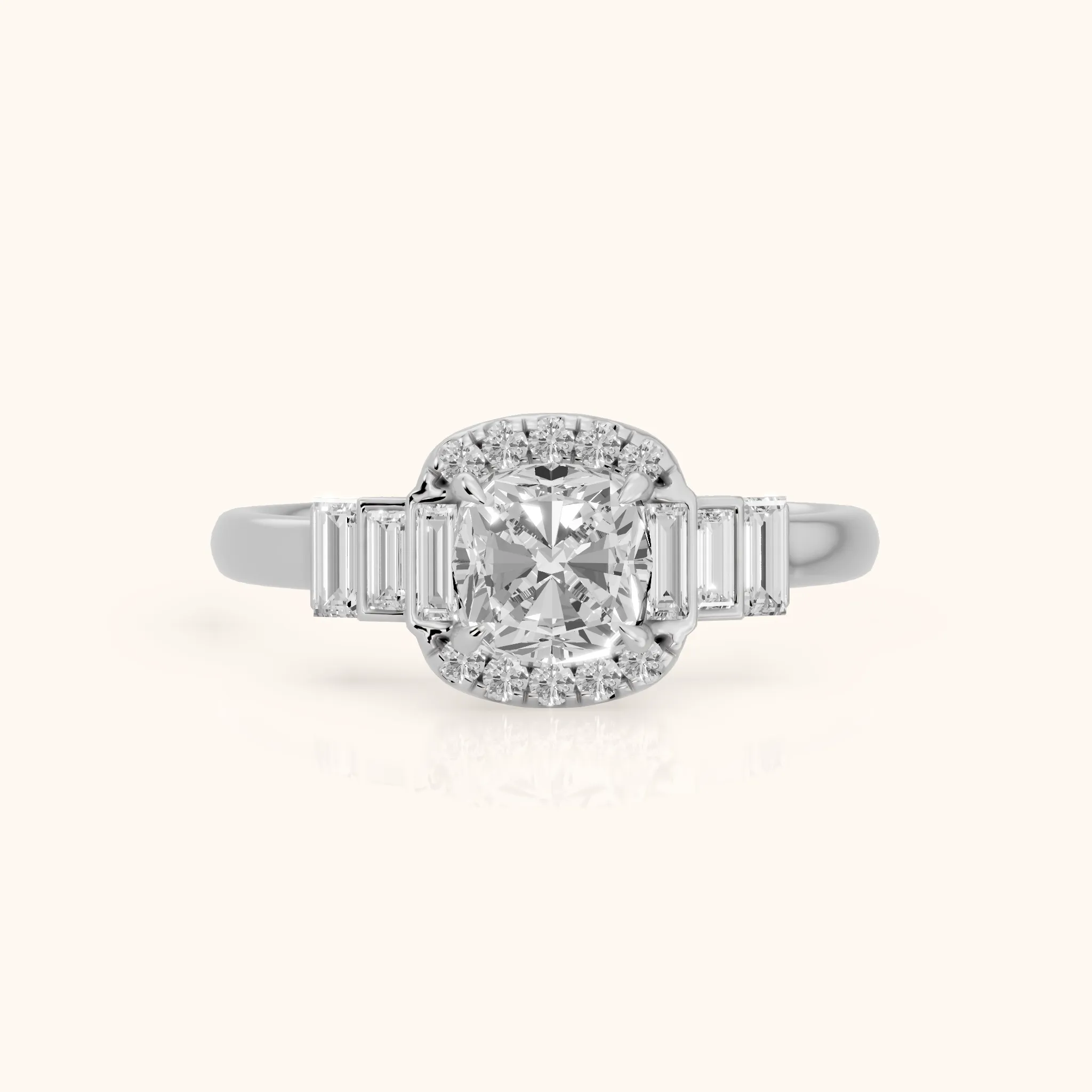 Antonia Baguette Halo Cushion Diamond Engagement Ring in Platinum — view 1