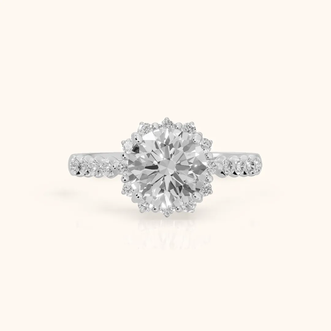 Carlotta Scalloped Halo Round Diamond Engagement Ring in Platinum — view 2