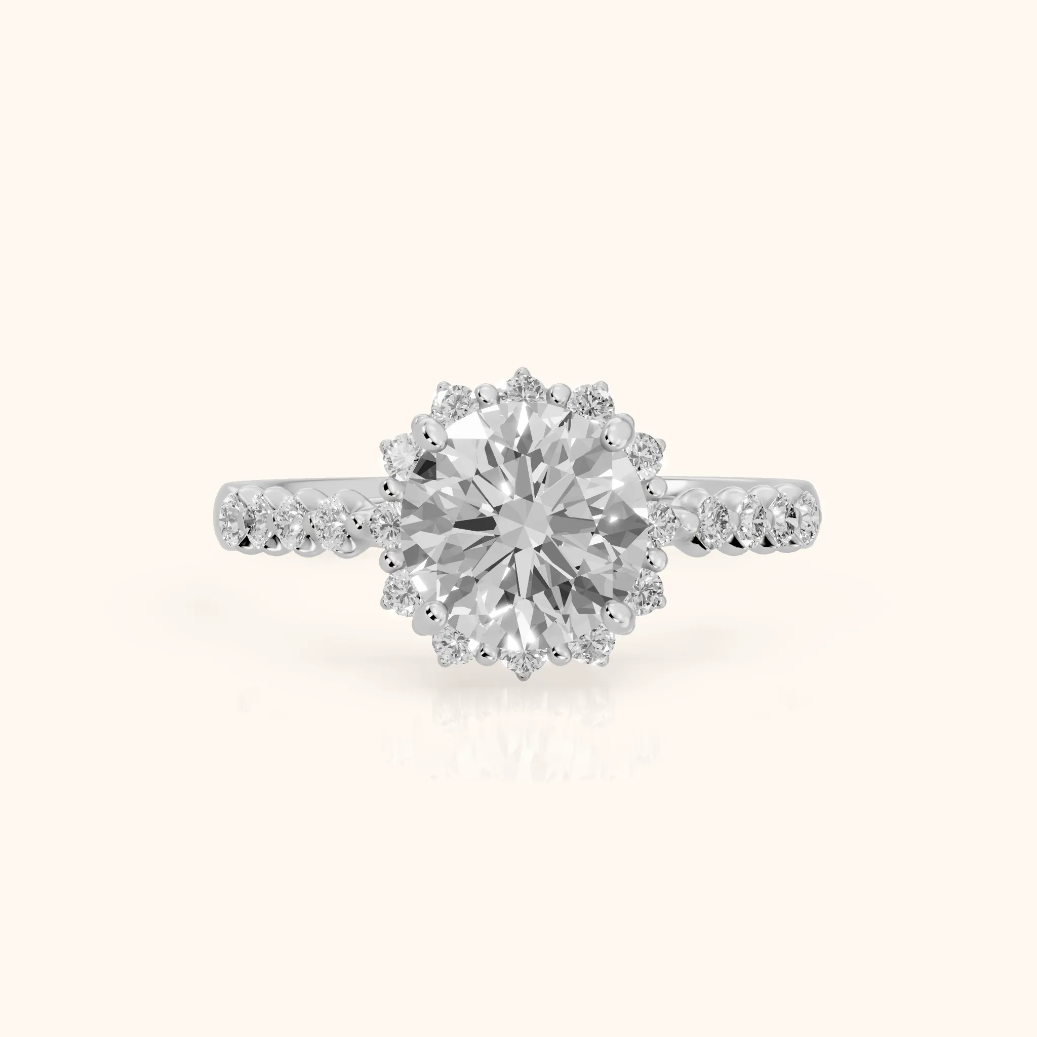 Carlotta Scalloped Halo Round Diamond Engagement Ring in Platinum — view 1