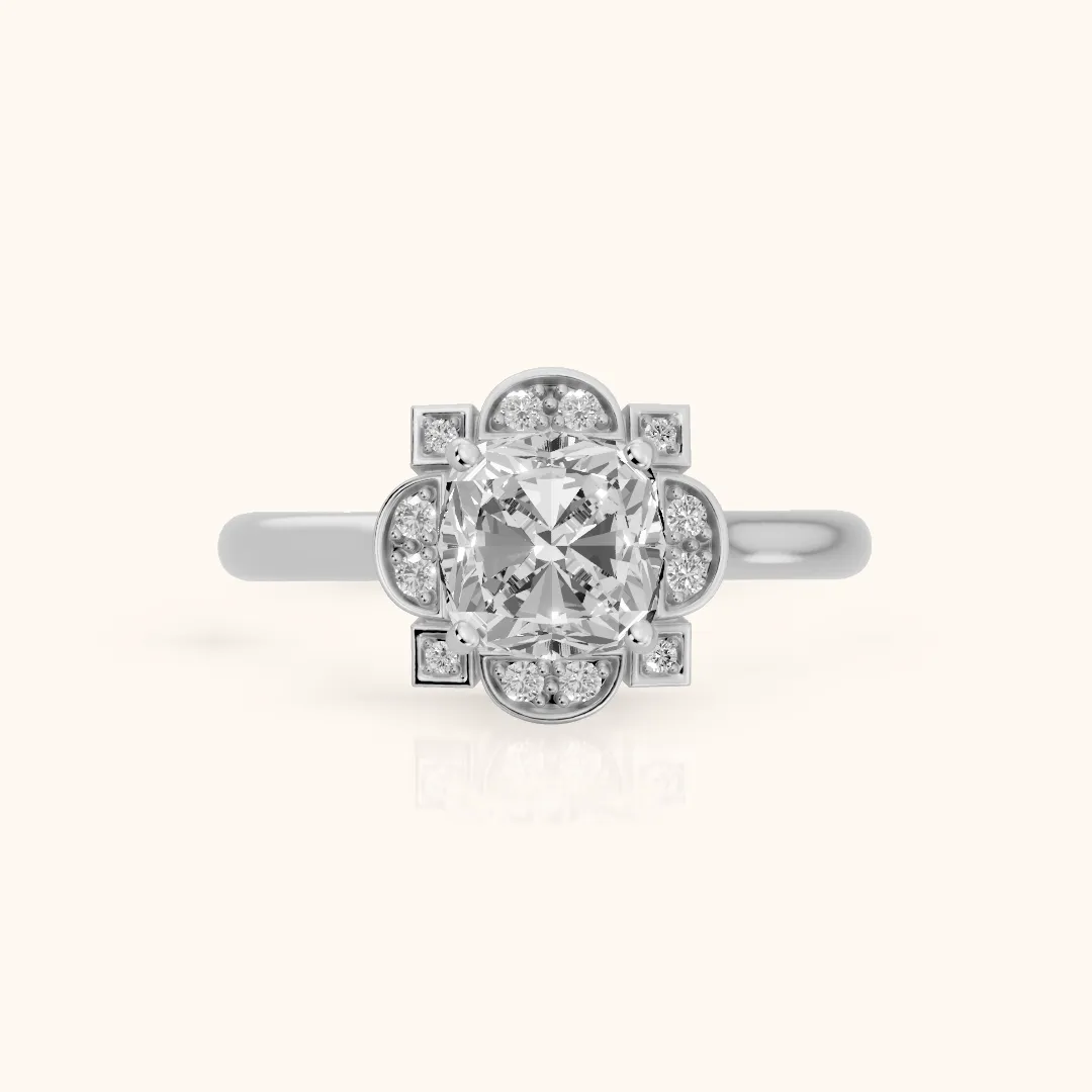 Serafina Vintage Halo Cushion Diamond Engagement Ring in White Gold — view 2
