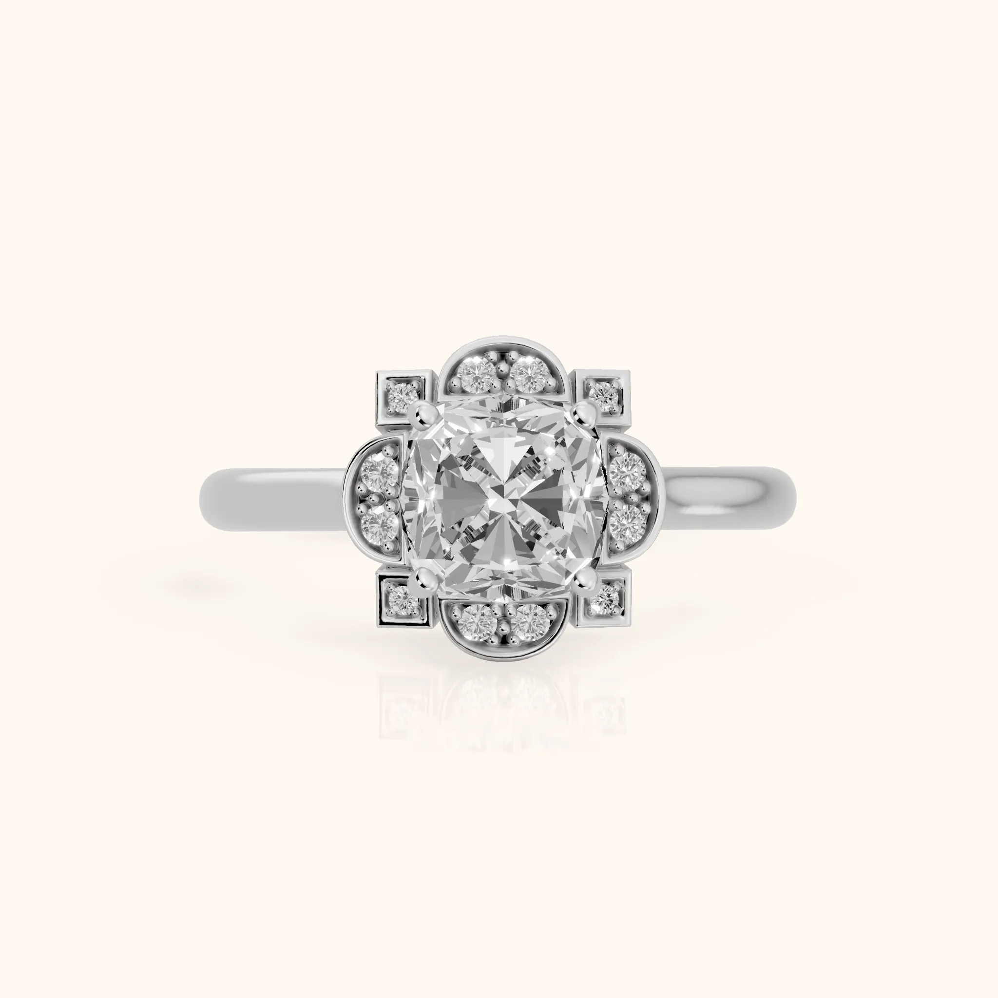 Serafina Vintage Halo Cushion Diamond Engagement Ring in White Gold — view 1