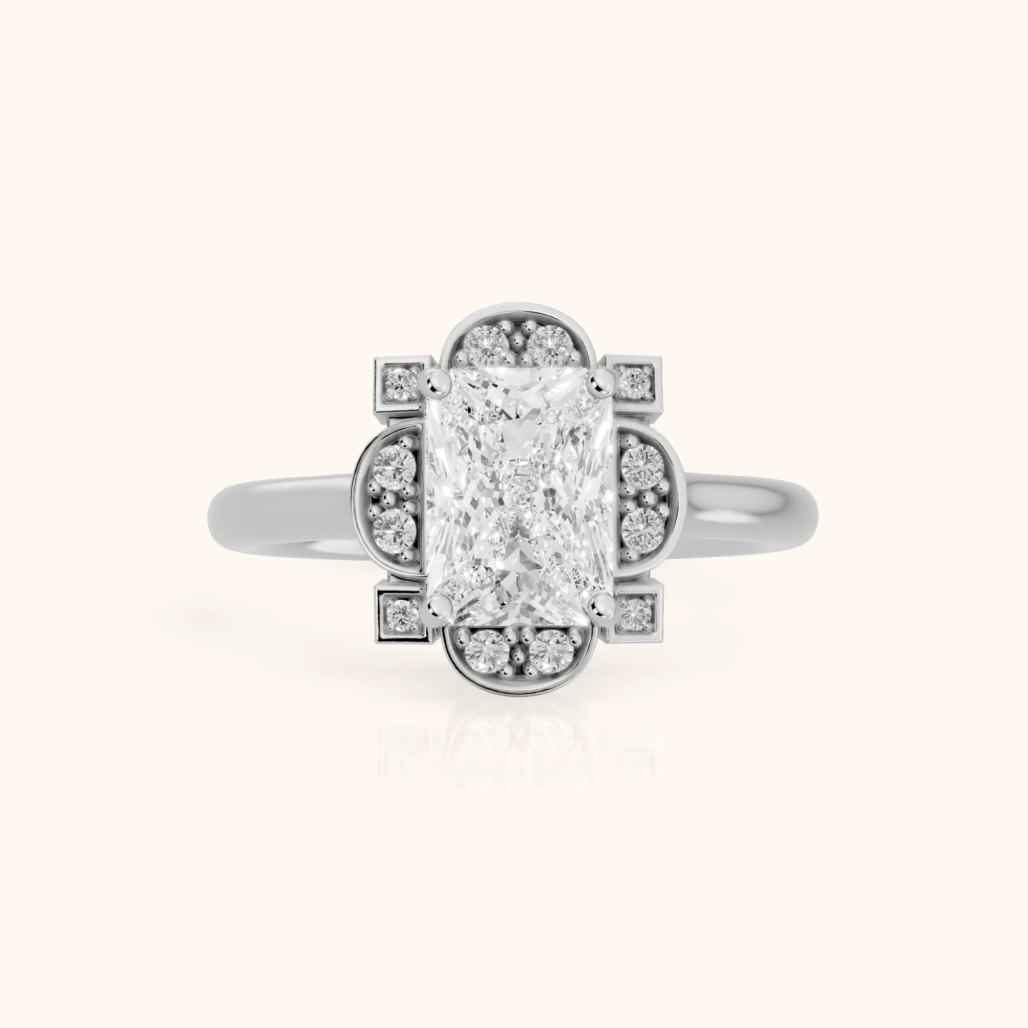 Serafina Vintage Halo Radiant Diamond Engagement Ring in White Gold — view 1