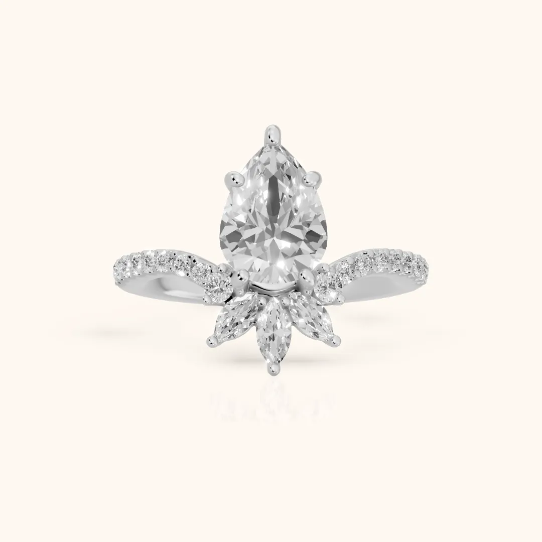 Bianca Crown Cluster Pear Diamond Engagement Ring in Platinum — view 2