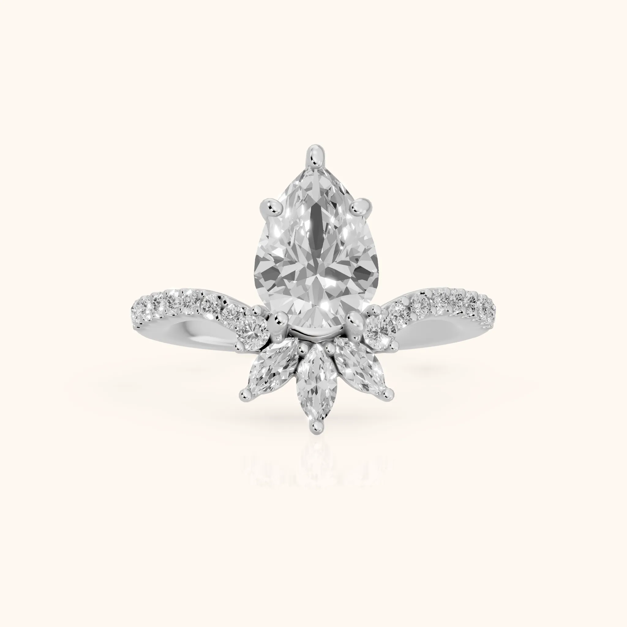 Bianca Crown Cluster Pear Diamond Engagement Ring in Platinum — view 1