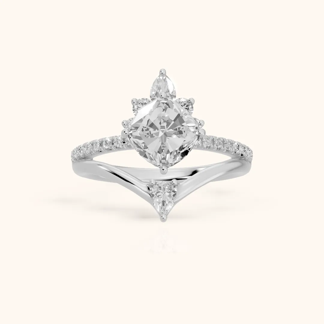 Angelina Split Shank Cluster Cushion Diamond Engagement Ring in Platinum — view 2