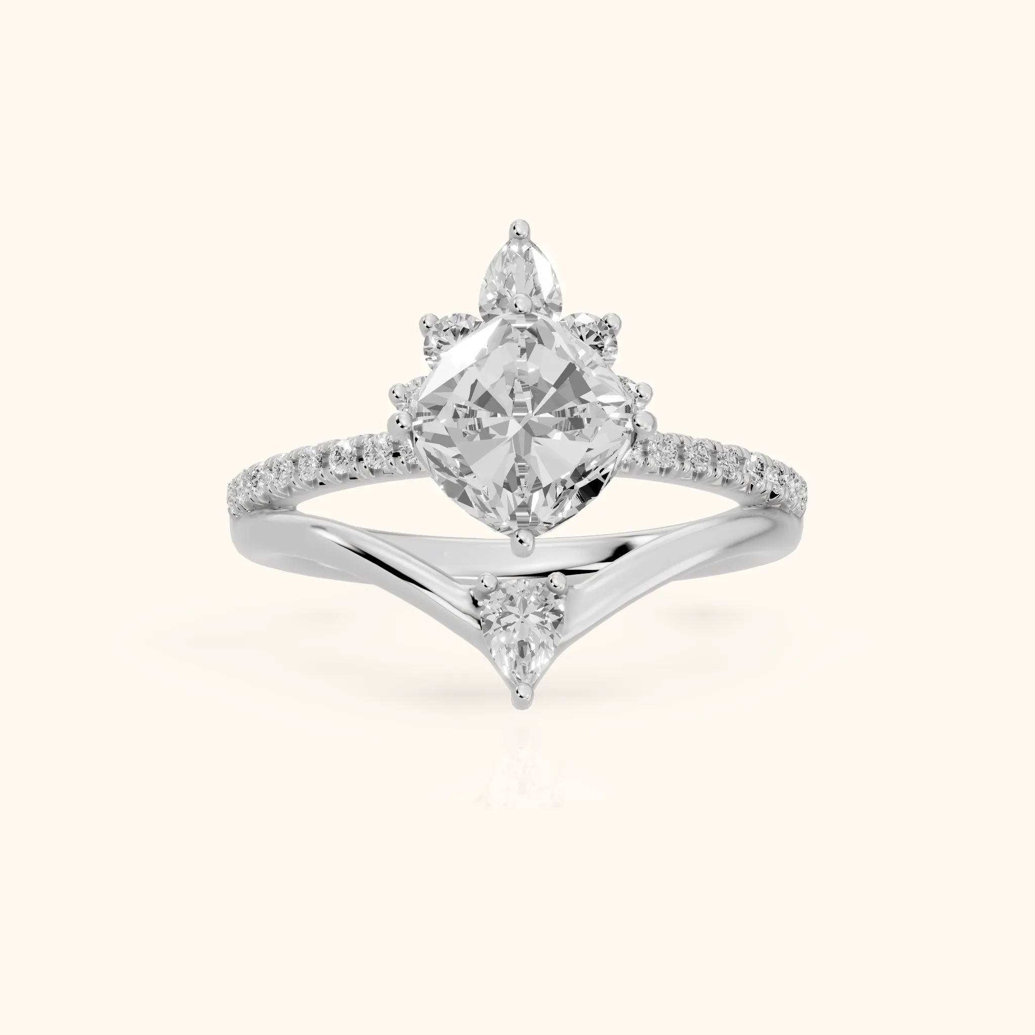 Angelina Split Shank Cluster Cushion Diamond Engagement Ring in Platinum — view 1
