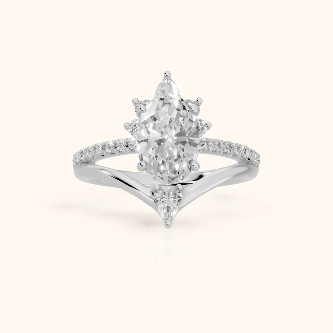 Angelina Split Shank Cluster Oval Diamond Engagement Ring in Platinum — view 2