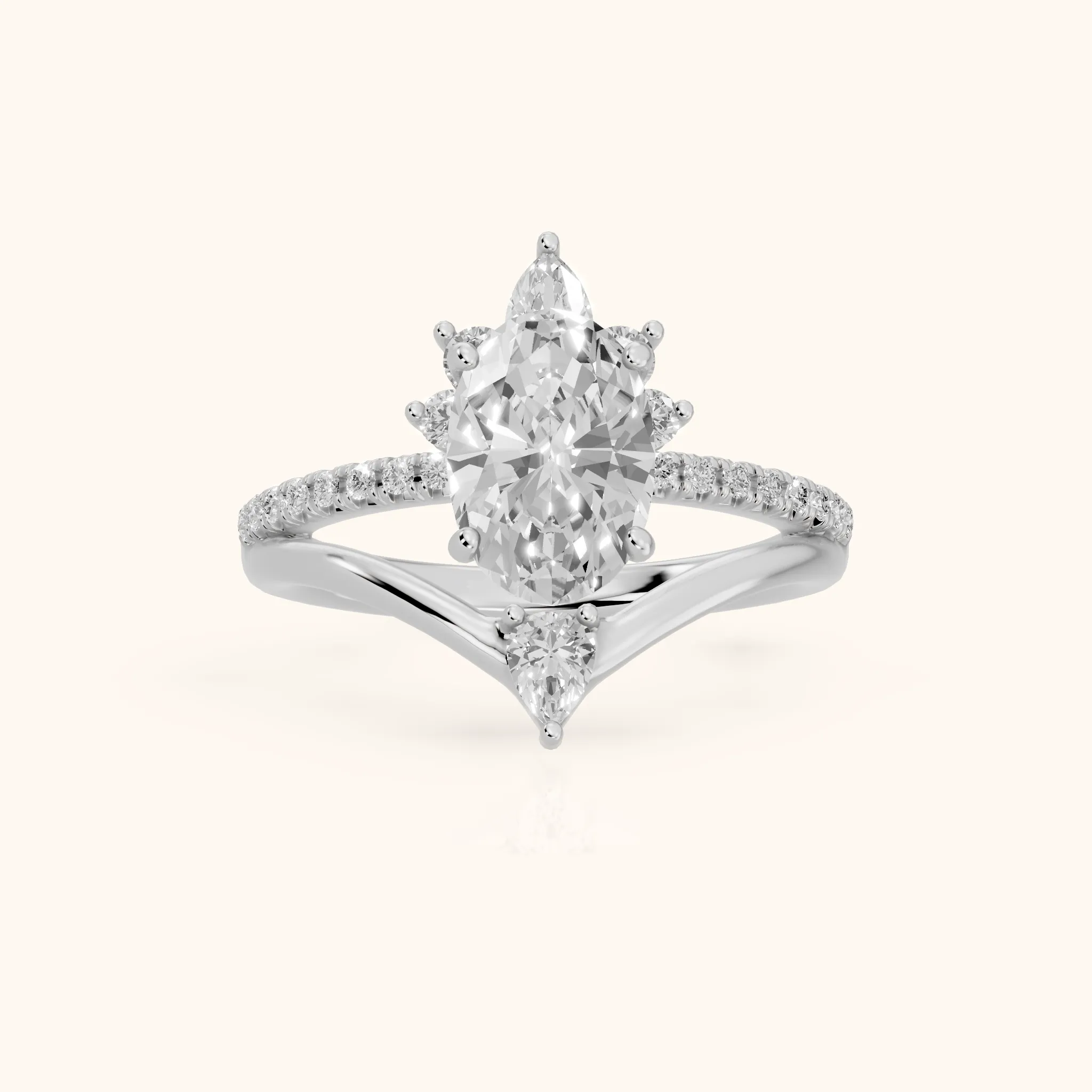 Angelina Split Shank Cluster Oval Diamond Engagement Ring in Platinum — view 1
