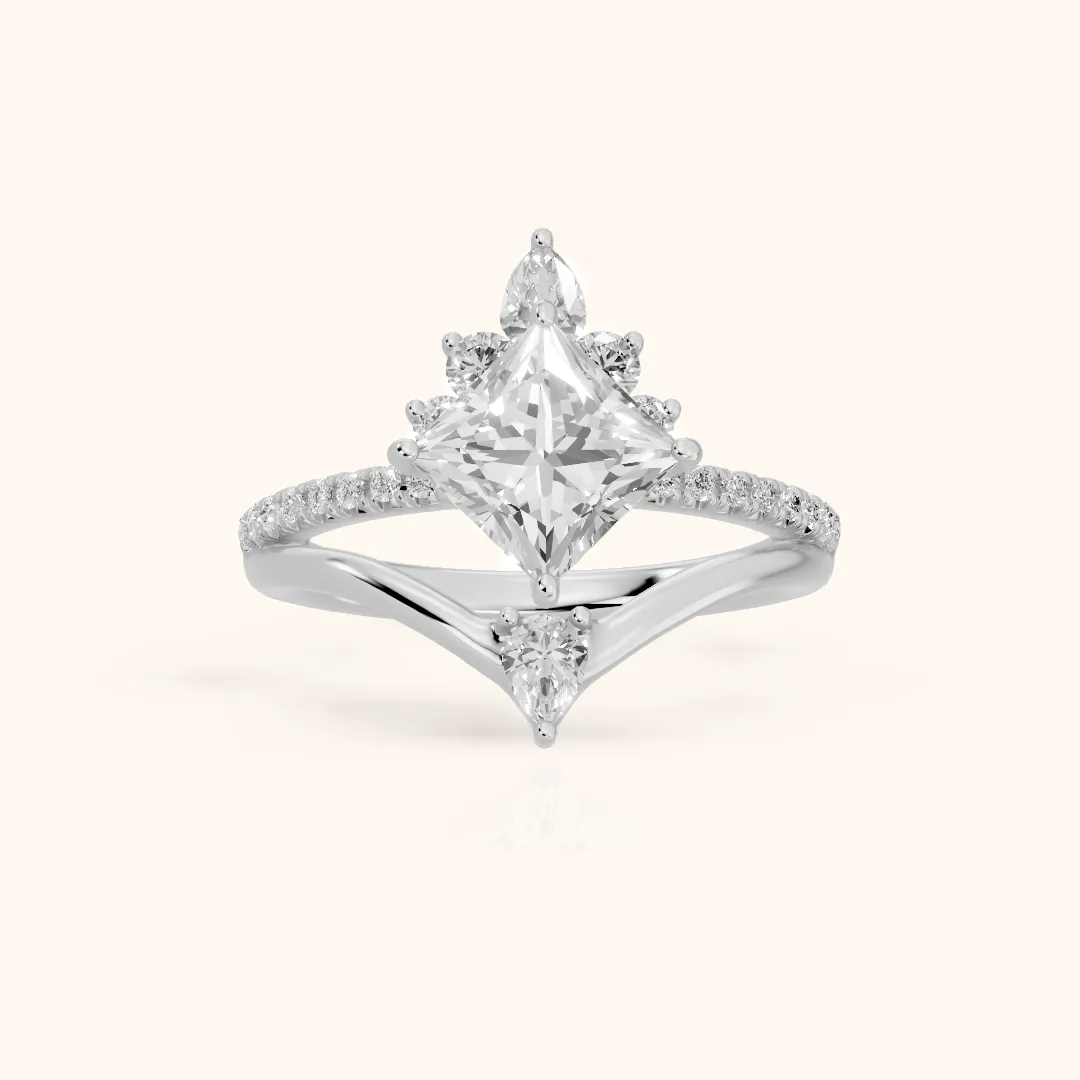 Angelina Split Shank Cluster Princess Diamond Engagement Ring in Platinum — view 2