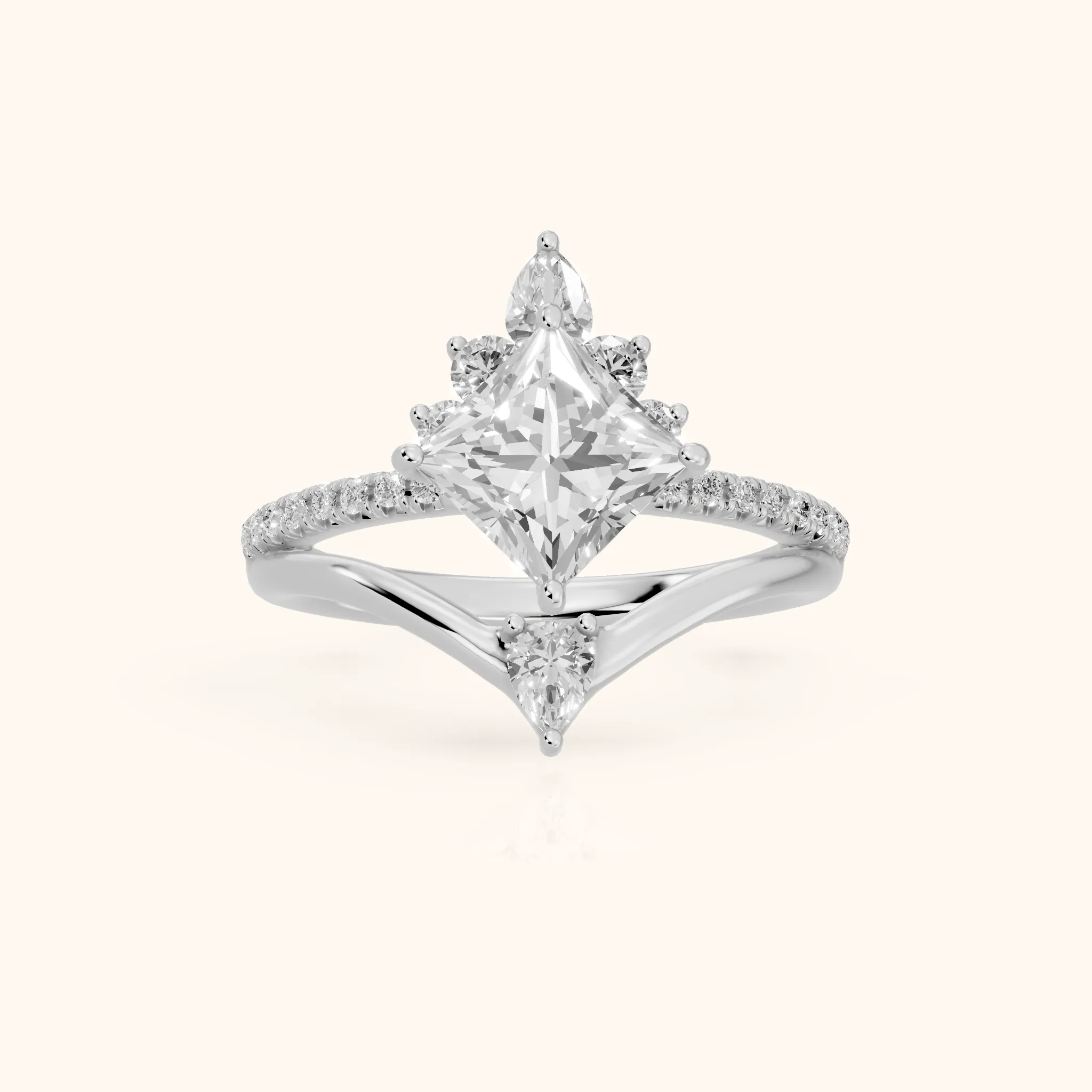 Angelina Split Shank Cluster Princess Diamond Engagement Ring in Platinum — view 1