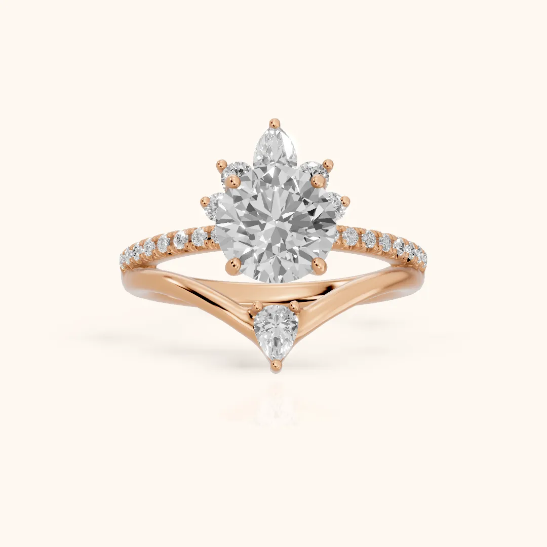 Angelina Split Shank Cluster Round Diamond Engagement Ring in Rose Gold — view 2
