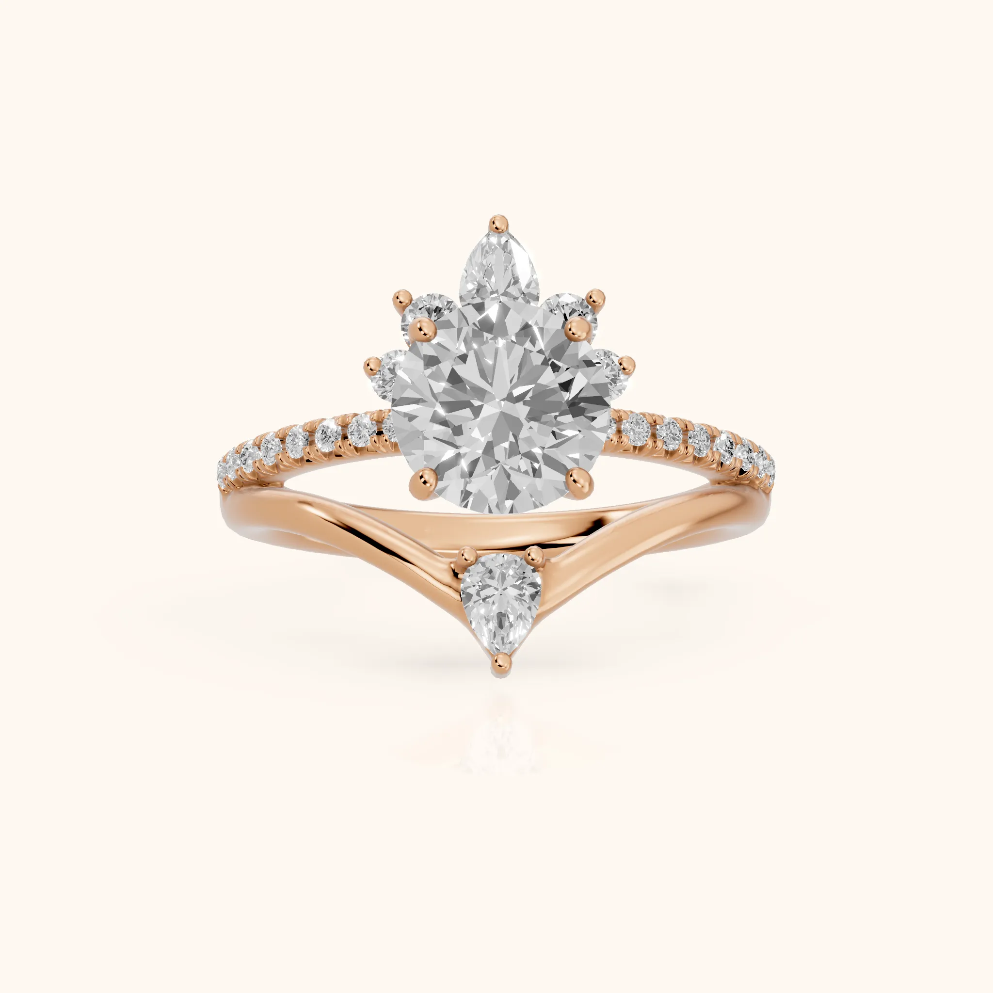 Angelina Split Shank Cluster Round Diamond Engagement Ring in Rose Gold — view 1