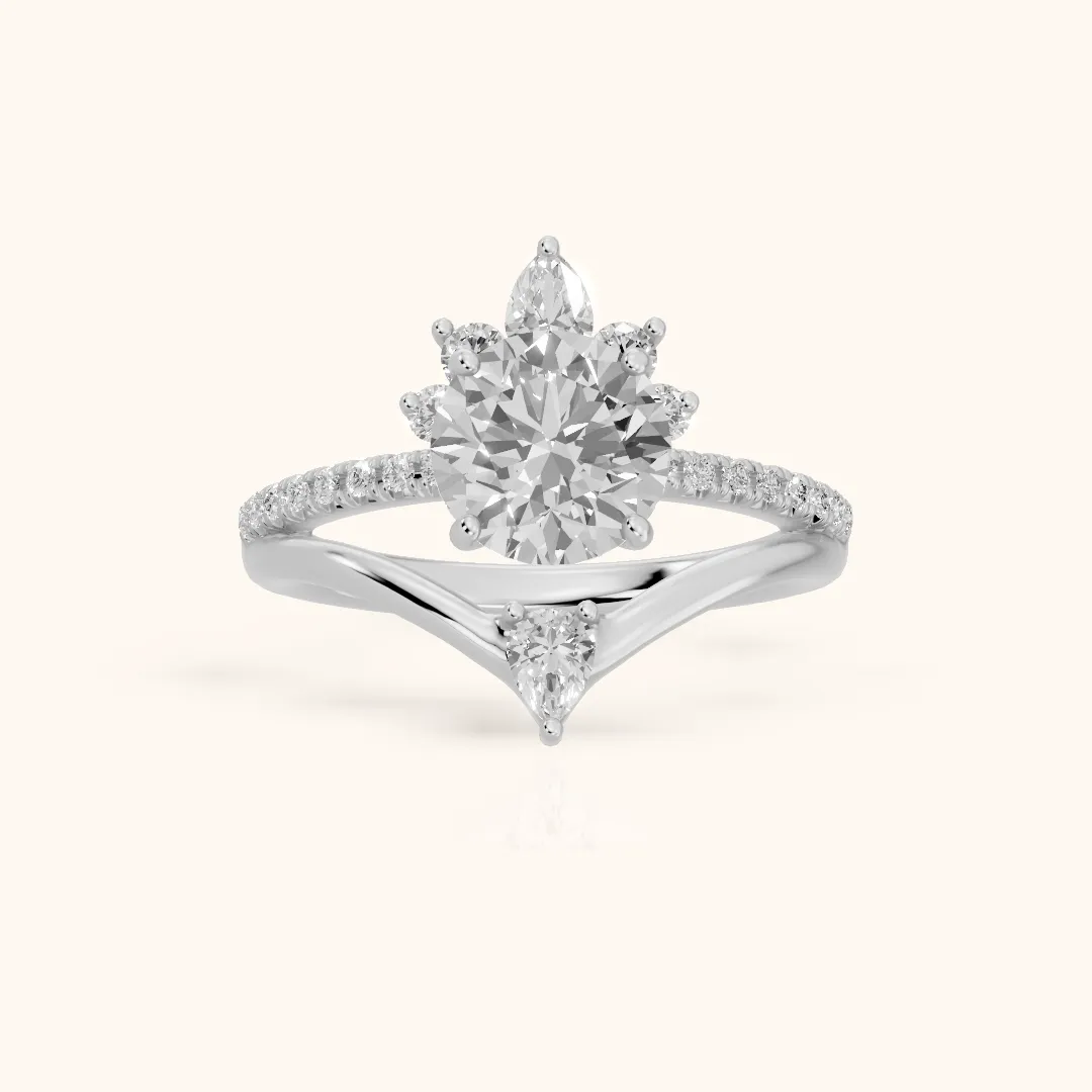 Angelina Split Shank Cluster Round Diamond Engagement Ring in White Gold — view 2