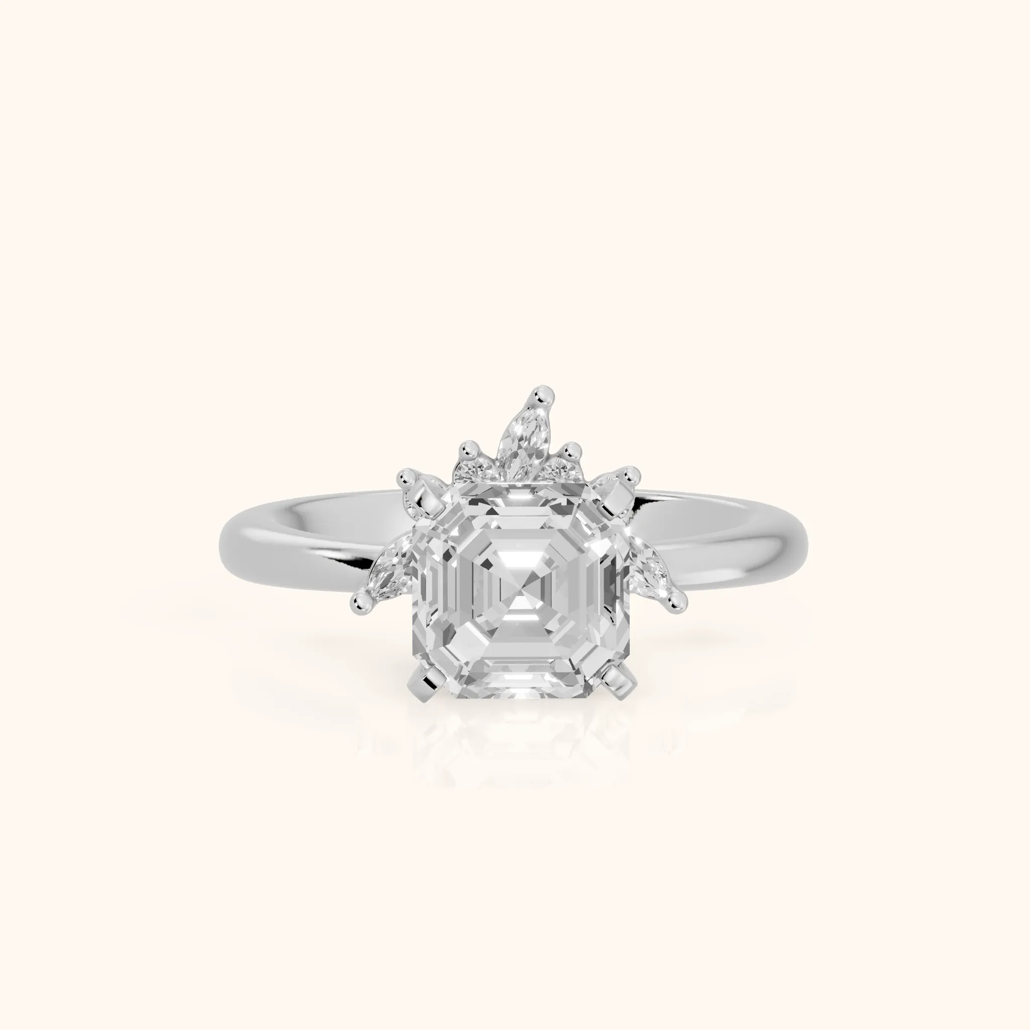 Fiorella Leaf Cluster Asscher Diamond Engagement Ring in White Gold — view 1