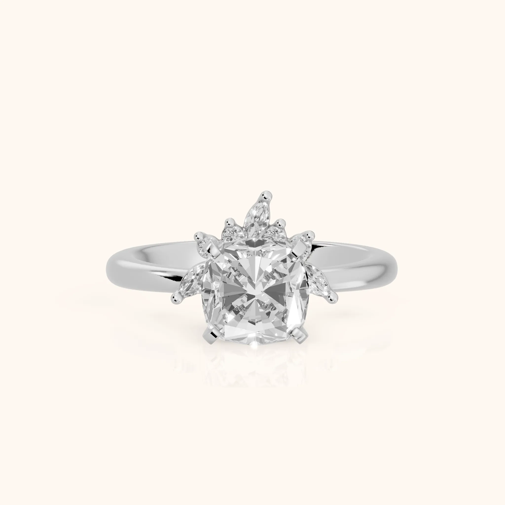 Fiorella Leaf Cluster Cushion Diamond Engagement Ring in Silver — view 1