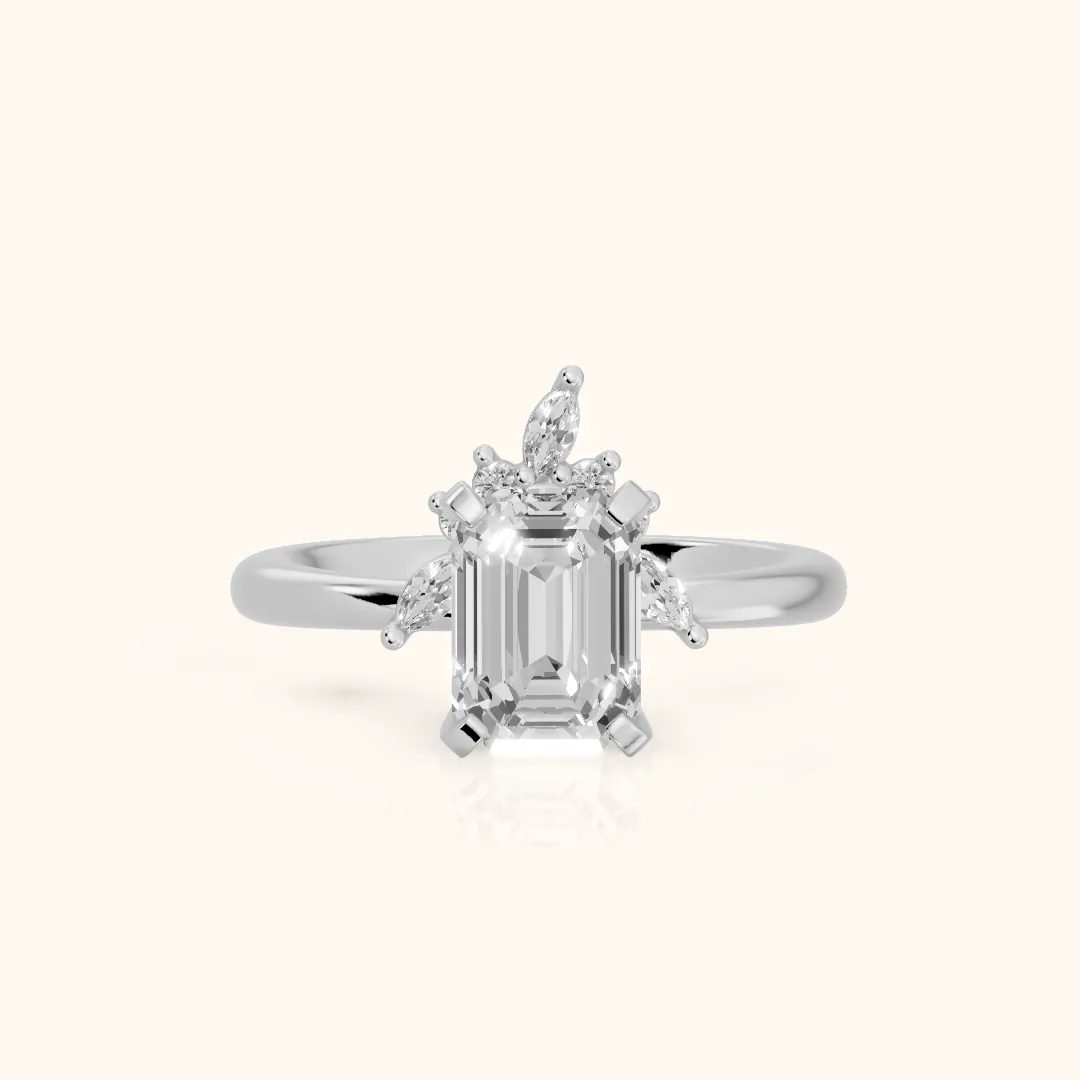 Fiorella Leaf Cluster Emerald Diamond Engagement Ring in Platinum — view 2