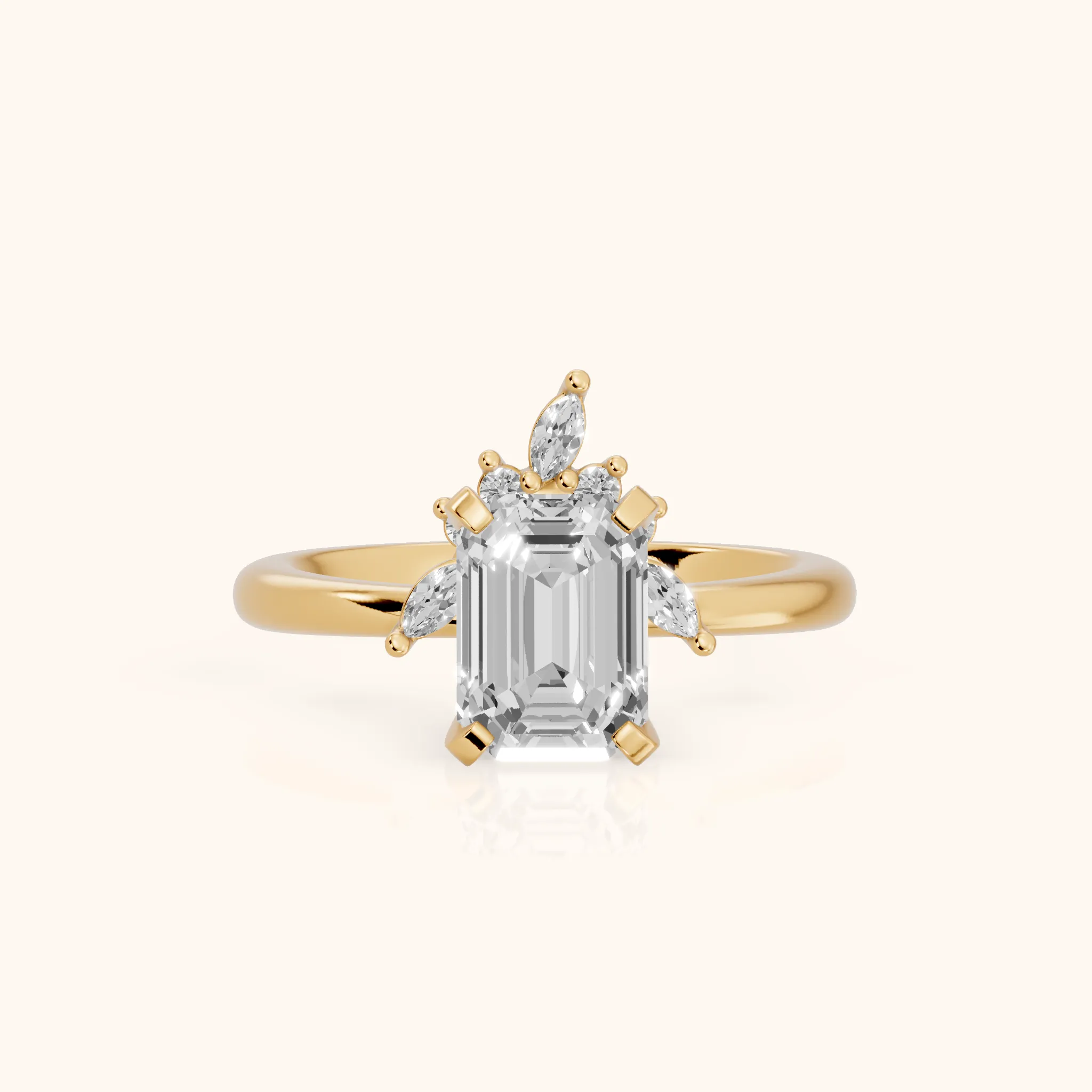 Fiorella Leaf Cluster Emerald Diamond Engagement Ring in Yellow Gold — view 1
