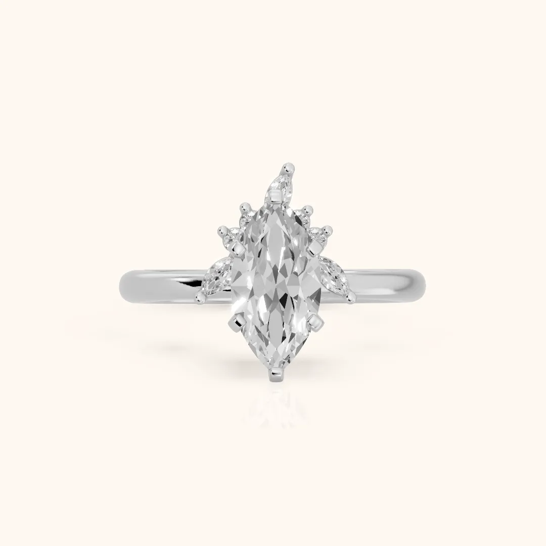 Fiorella Leaf Cluster Marquise Diamond Engagement Ring in Platinum — view 2