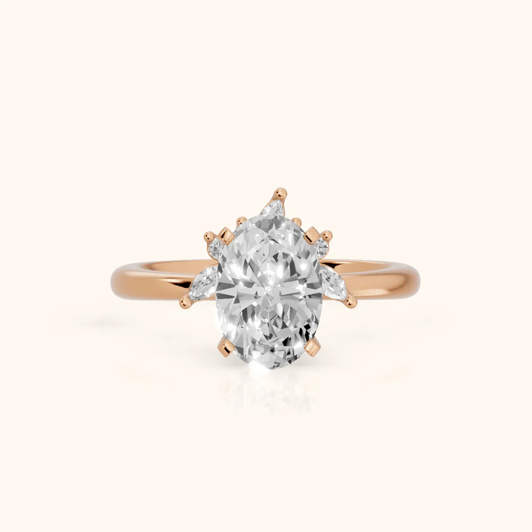 Fiorella Leaf Cluster Oval Diamond Engagement Ring in Rose Gold — view 2