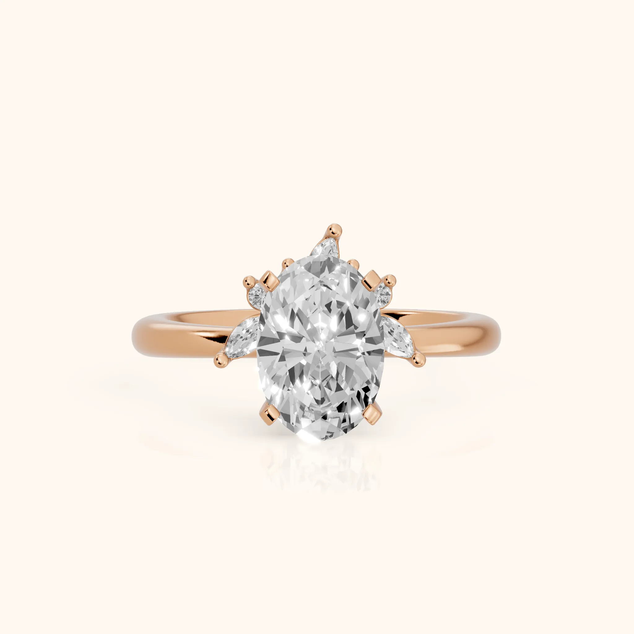 Fiorella Leaf Cluster Oval Diamond Engagement Ring in Rose Gold — view 1