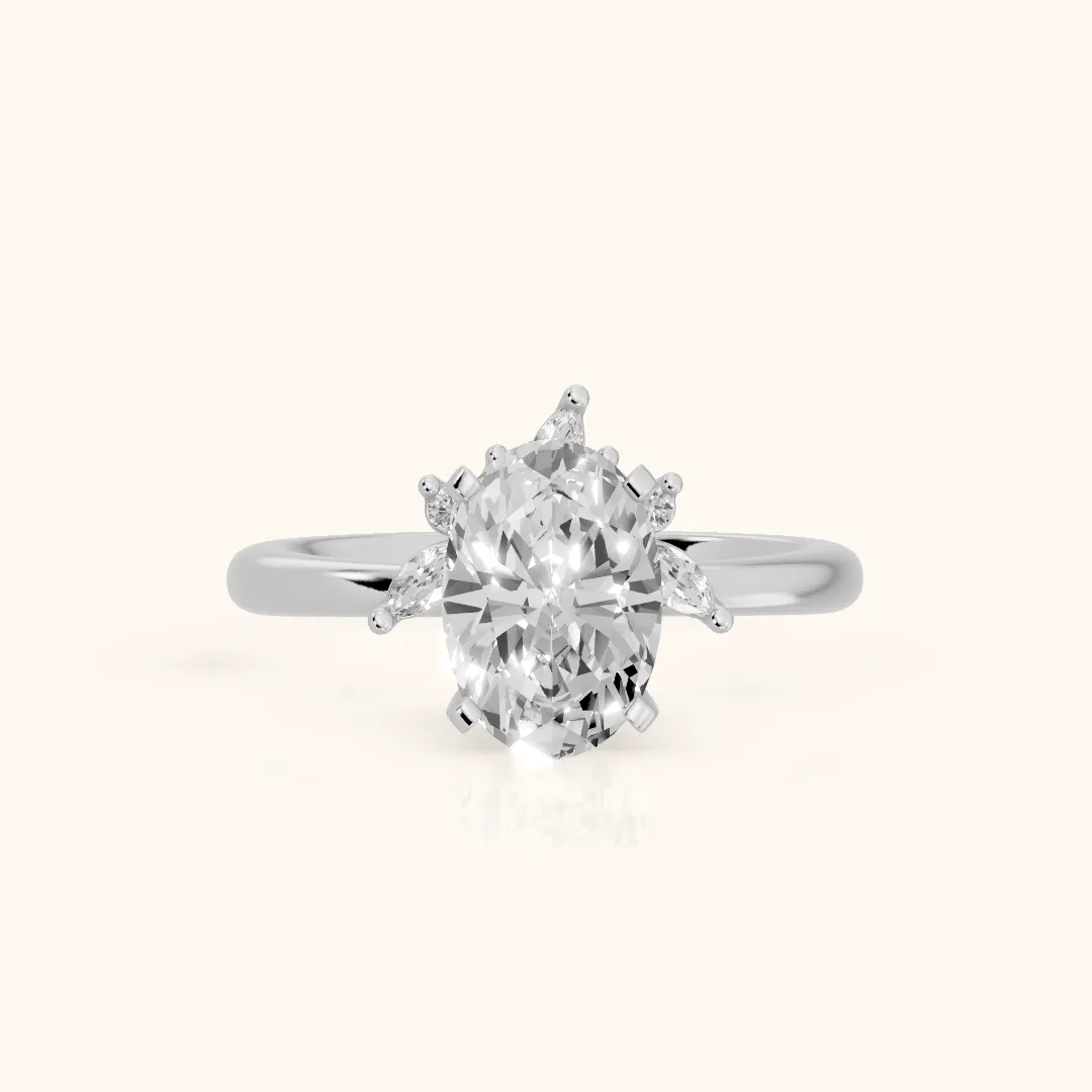 Fiorella Leaf Cluster Oval Diamond Engagement Ring in White Gold — view 2