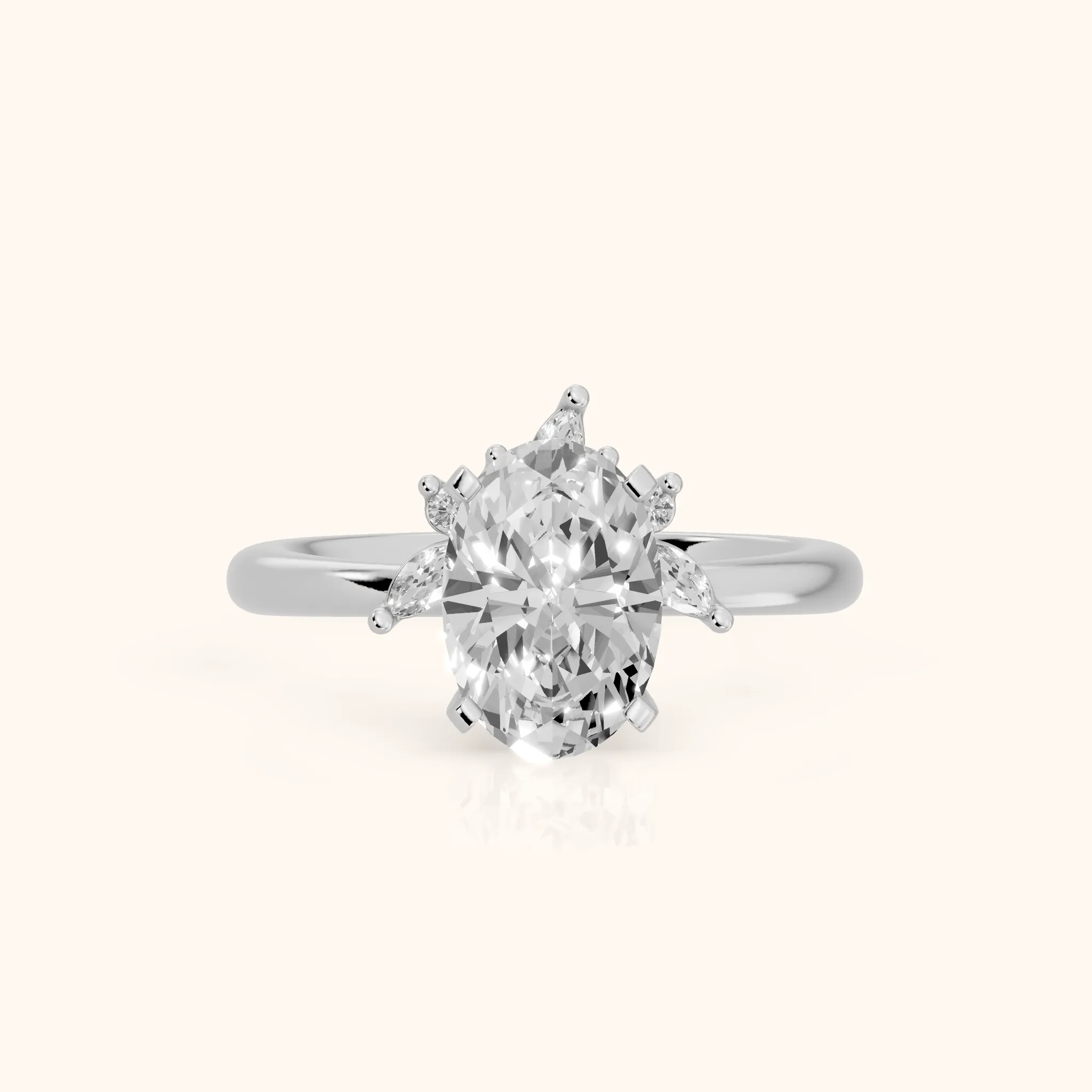Fiorella Leaf Cluster Oval Diamond Engagement Ring in White Gold — view 1