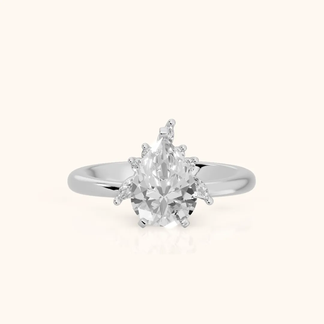 Fiorella Leaf Cluster Pear Diamond Engagement Ring in White Gold — view 2