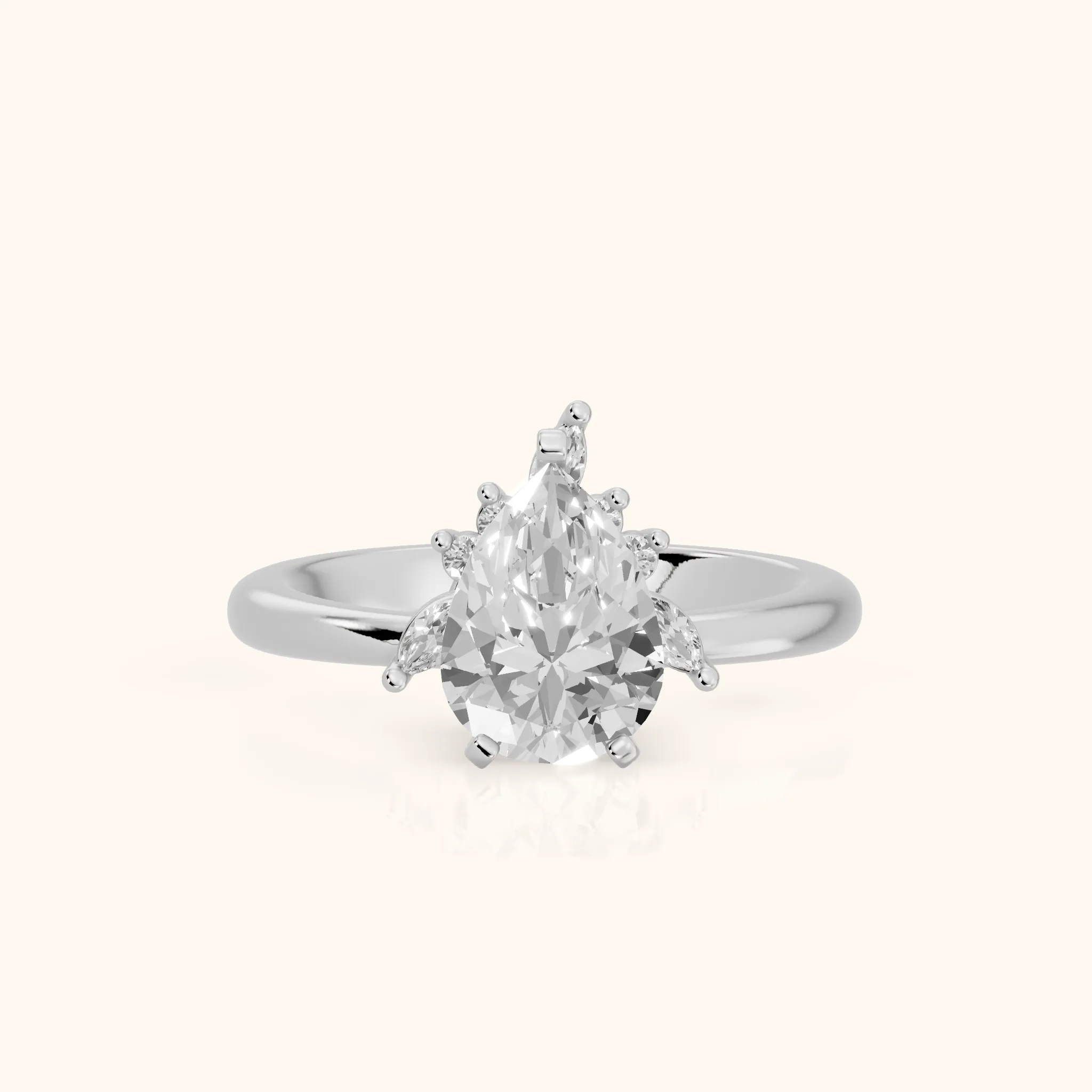 Fiorella Leaf Cluster Pear Diamond Engagement Ring in White Gold — view 1
