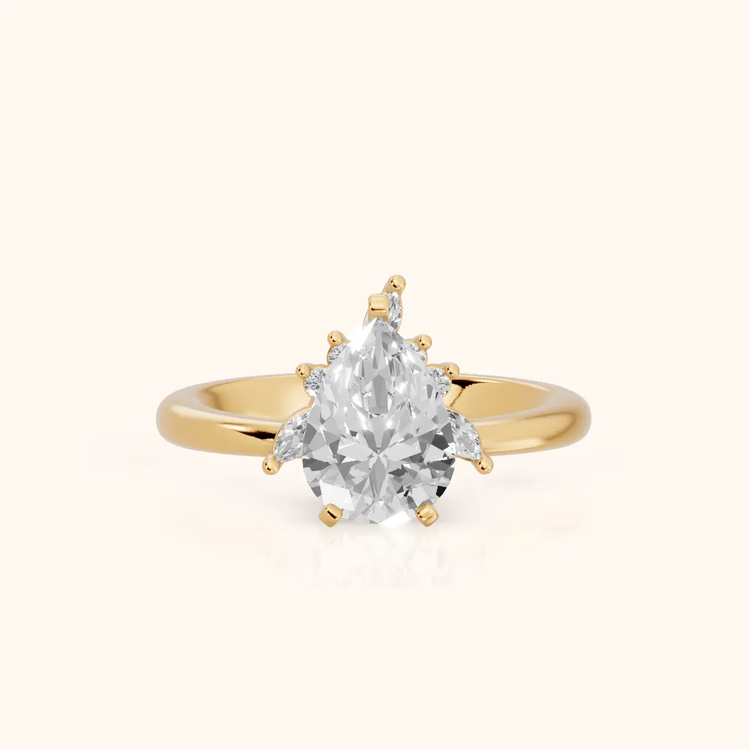 Fiorella Leaf Cluster Pear Diamond Engagement Ring in Yellow Gold — view 2